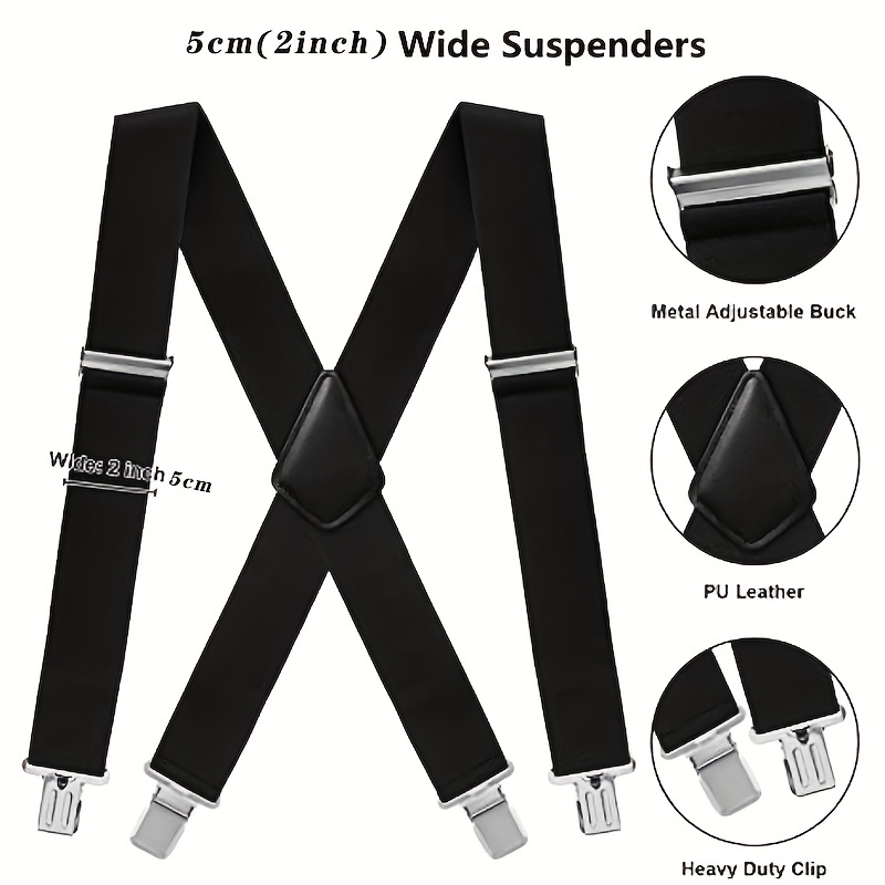 Men's X-Back Suspenders Adjustable Elastic Trouser Braces with Metal Clips,  5cm Wide : : Clothing, Shoes & Accessories
