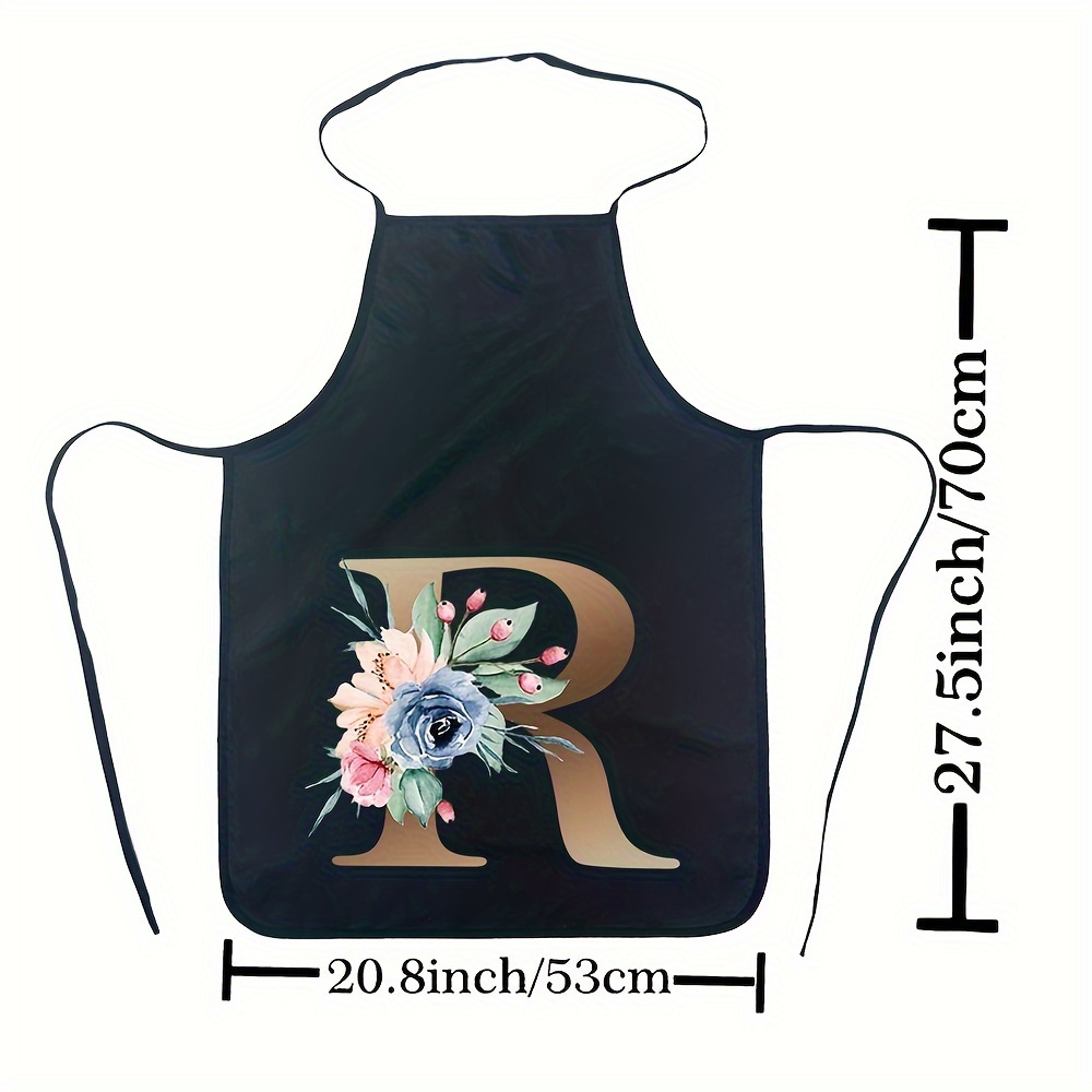 TEMU 1pc Floral And Letter Polyester Apron, Kitchen Apron For Women, Waterproof Printed Aprons, Printed Monogram Personalized Aprons, Apron,