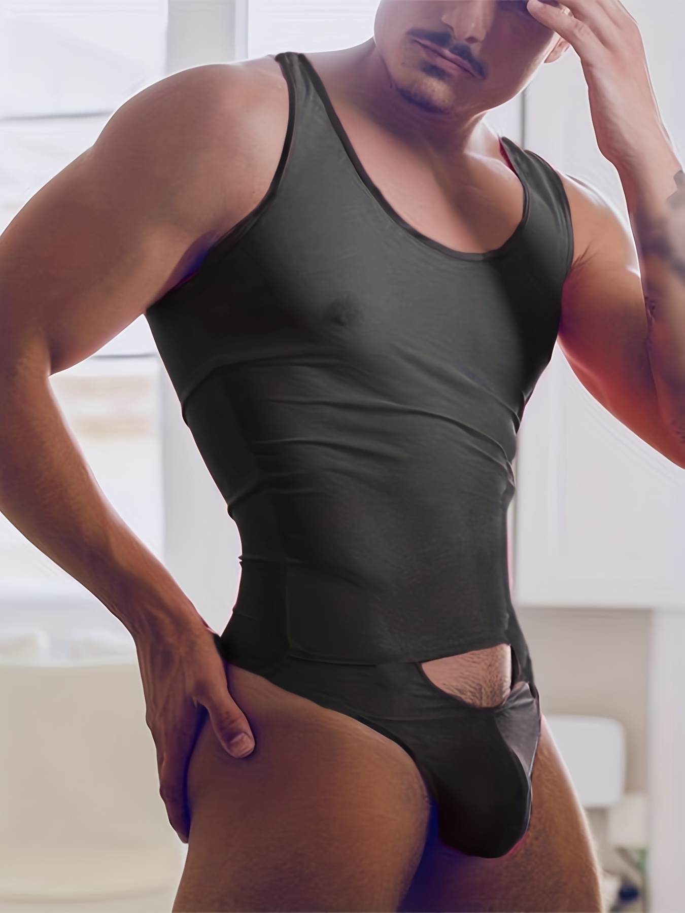 Adult Sleeveless One-piece See Through Sheer Underwear Swimsuit