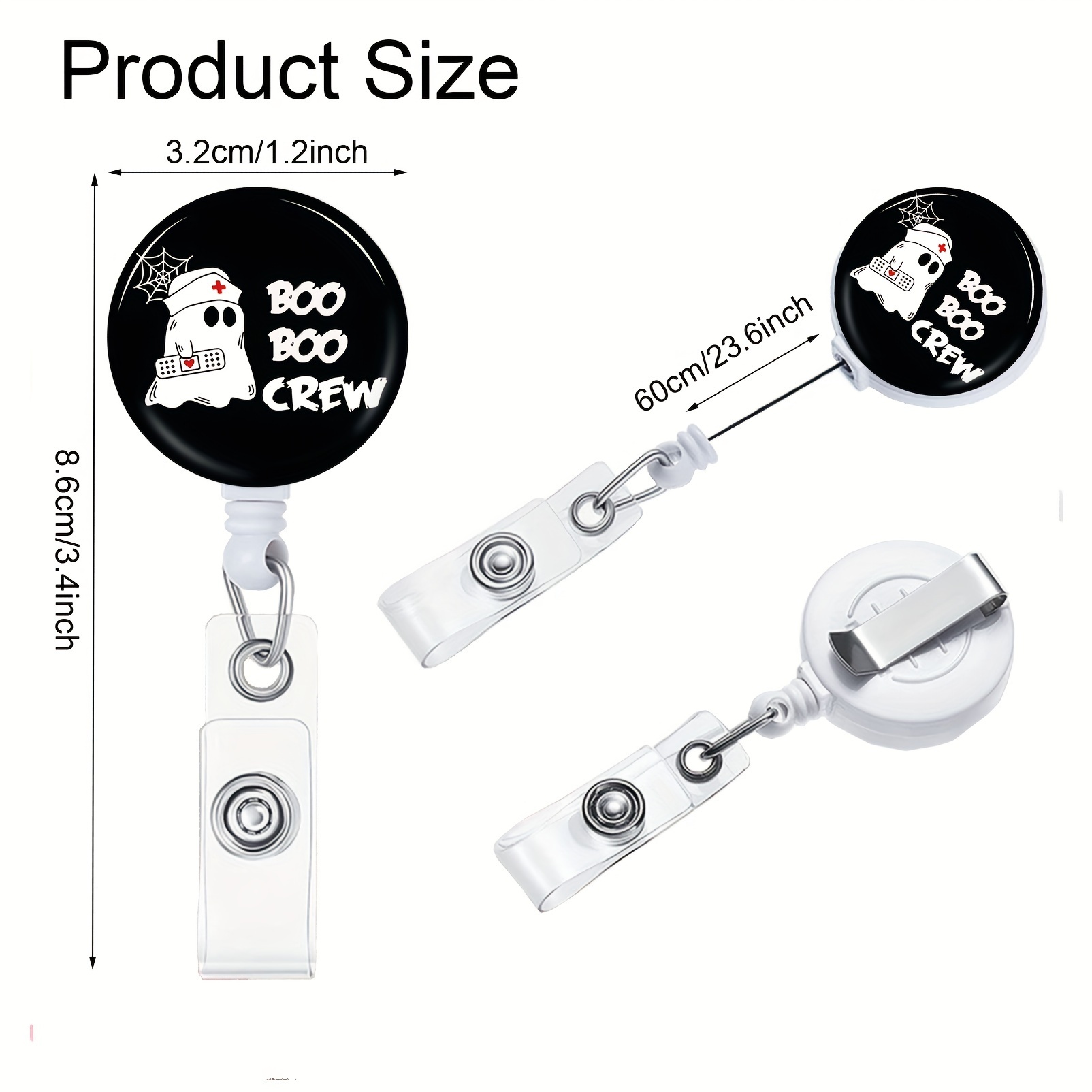 Boo Boo Crew Retractable Black Glitter Badge Reel, Funny Halloween Ghost ID  Card Badge Holder Gift For Nurses Doctors RN