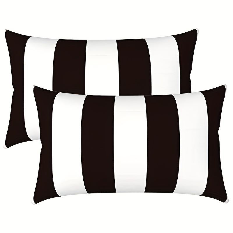 

2pcs/pack Black And White Striped Outdoor Waterproof Striped Throw Pillow Covers Garden Farmhouse Cushion Cases For Patio Tent Balcony Couch Sofa, Without Core 12x20 Inches Black & White