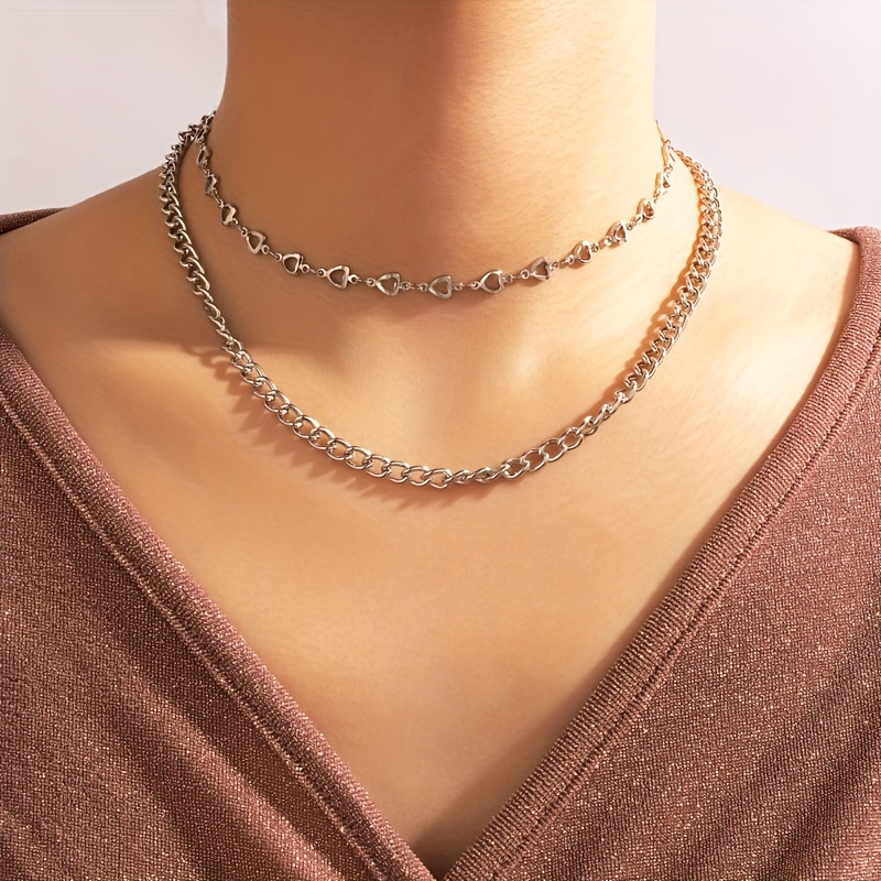 Classic Silver Color Chain Double Layer Necklace Choker Female