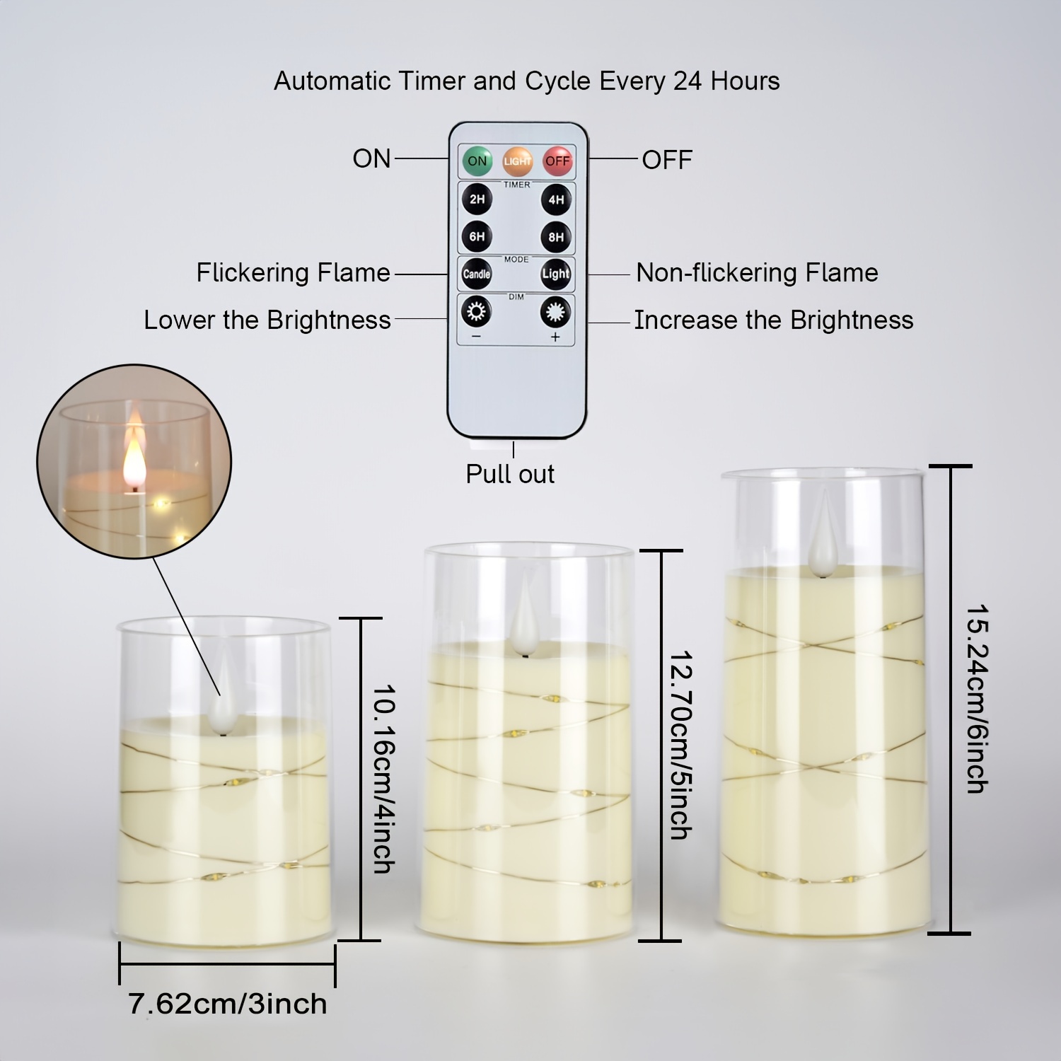 3pcs Flickering Flameless Candles With String Lights, Embedded String Lights LED Candles With Remote, Battery Operated Candles, Unbreakable Candles, I_voghion.com