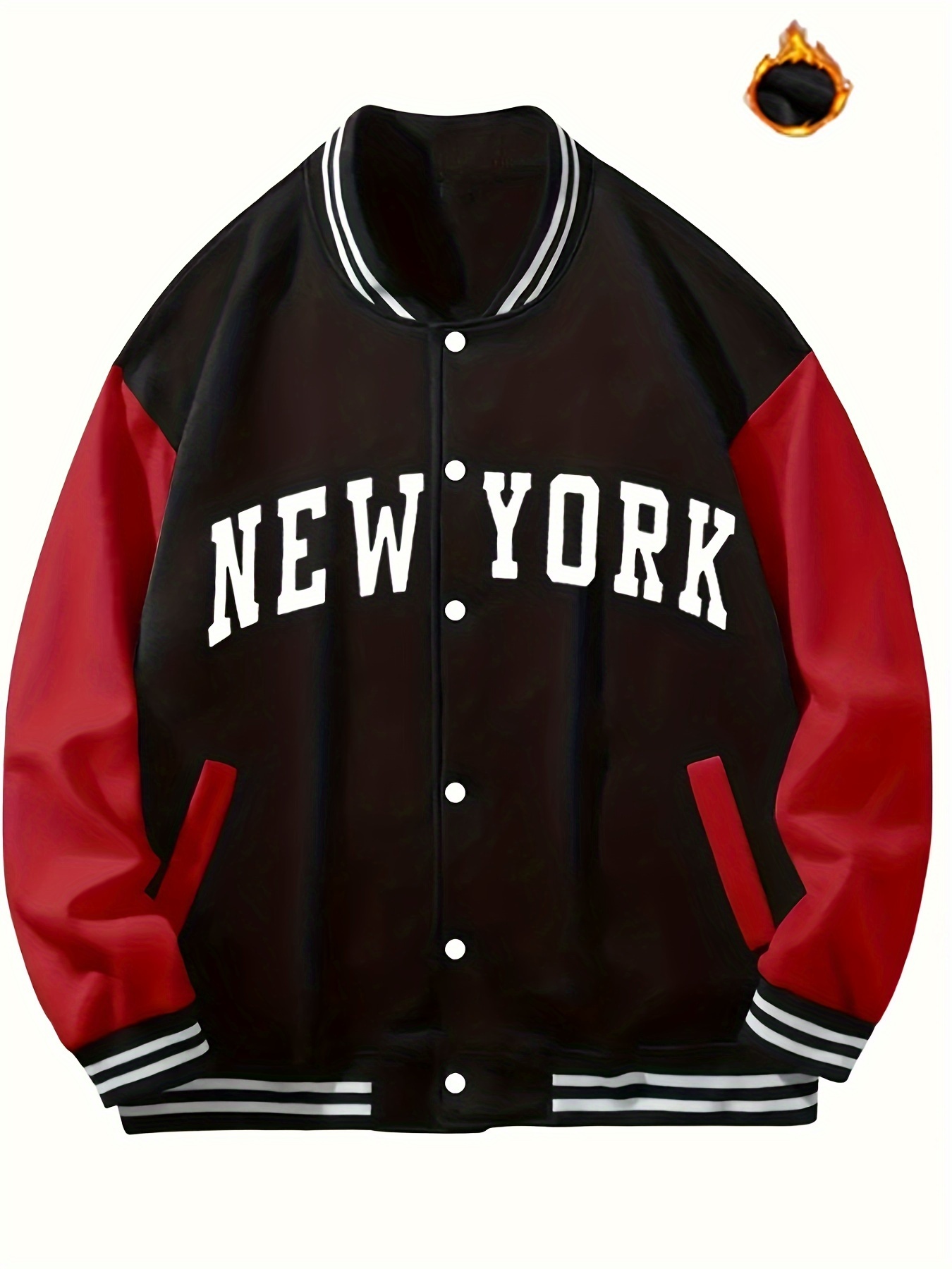 Mens Sports New York Print Pockets Button Baseball Collar - Temu