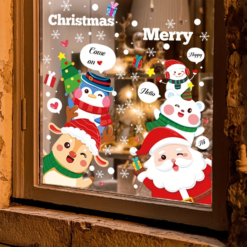 Christmas Window Decal Santa Claus Snowflake Stickers Winter Wall Decals  for Kids Rooms New Year Christmas Window Decorations