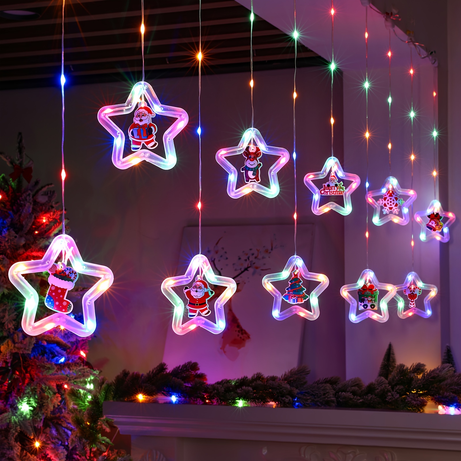 Outdoor Waterproof Battery Box Star Ring Hanging Paper Sheet Christmas  Decoration String Lights Pendant, Christmas, New Year, Valentine's Day  Decorati