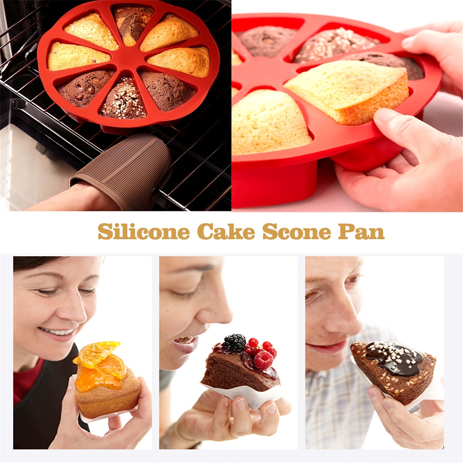 1pc Silicone Cake Scone Pan, Triangle 8 Cavity Pizza Cake Pan