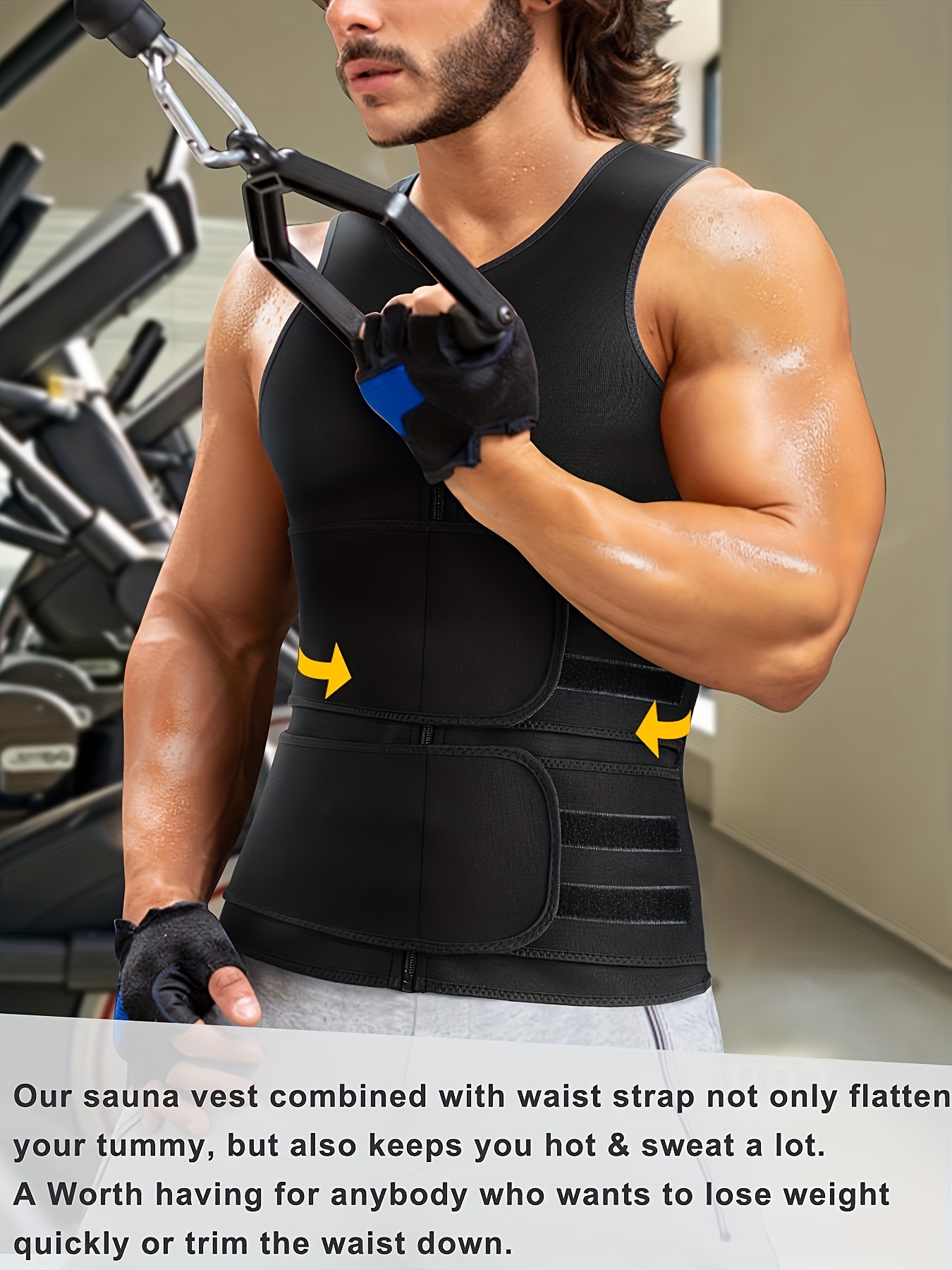 Men Sauna Sweat Vest Waist Trainer Body Shaper Weight Loss Workout Tank Top  Suit 
