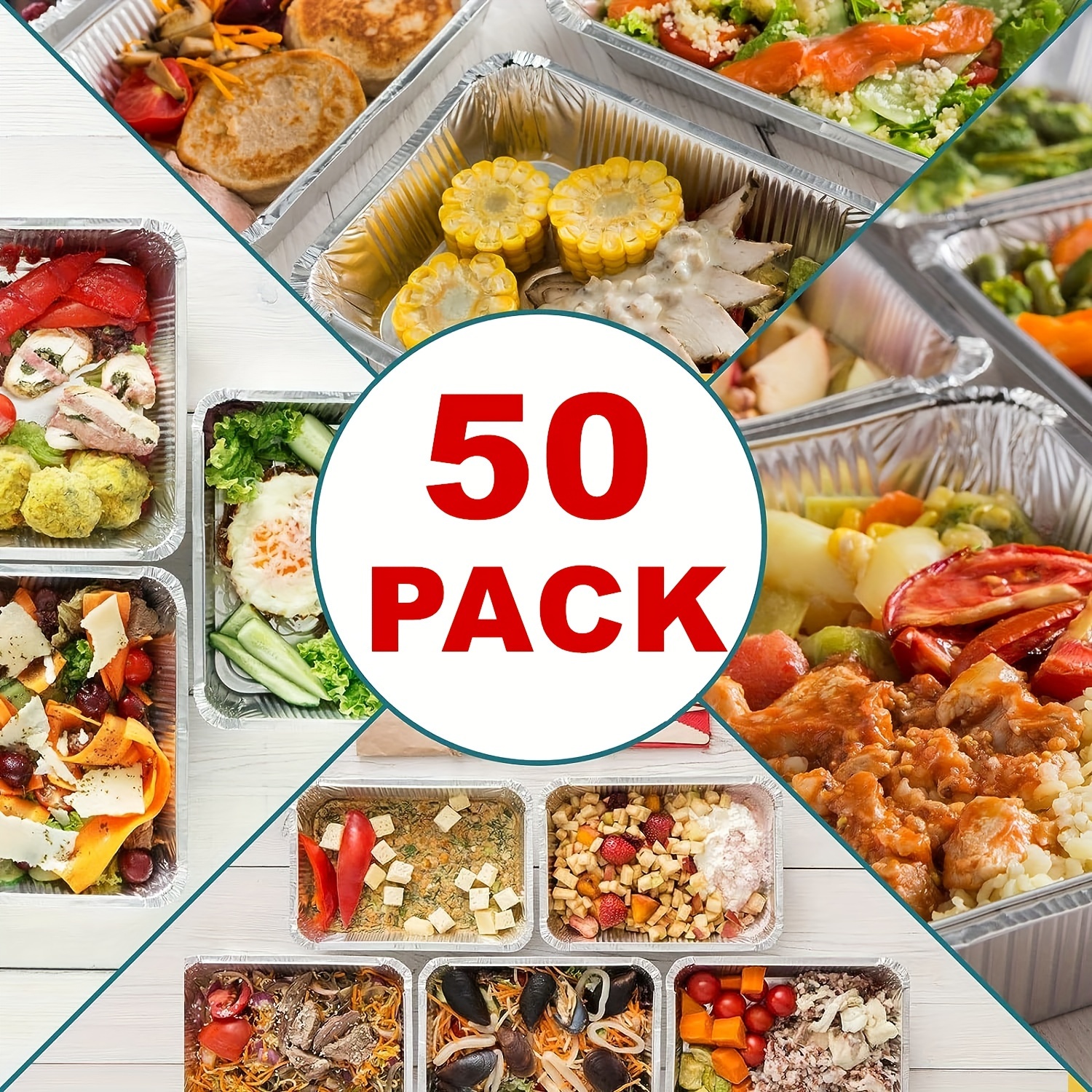 50 Pack Disposable Lunch Box Reusable Meal Prep Square Food