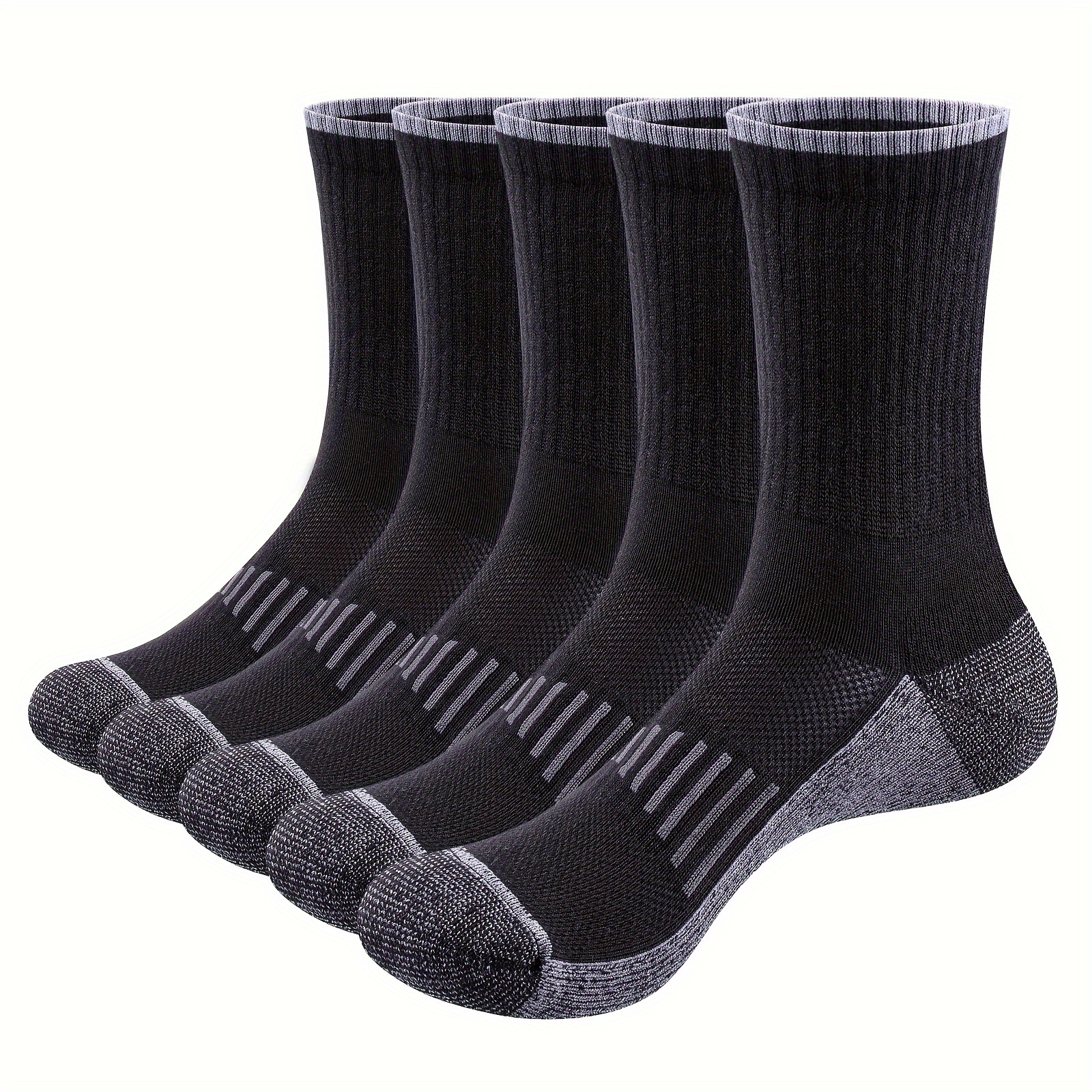 Givegift 5 Pairs Mens Crew Athletic Sports Socks Cushioned Work Boot Socks Walking Socks