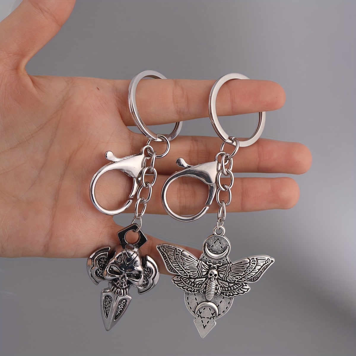 Gothic Devil Skull Sterling Silver Key Chain