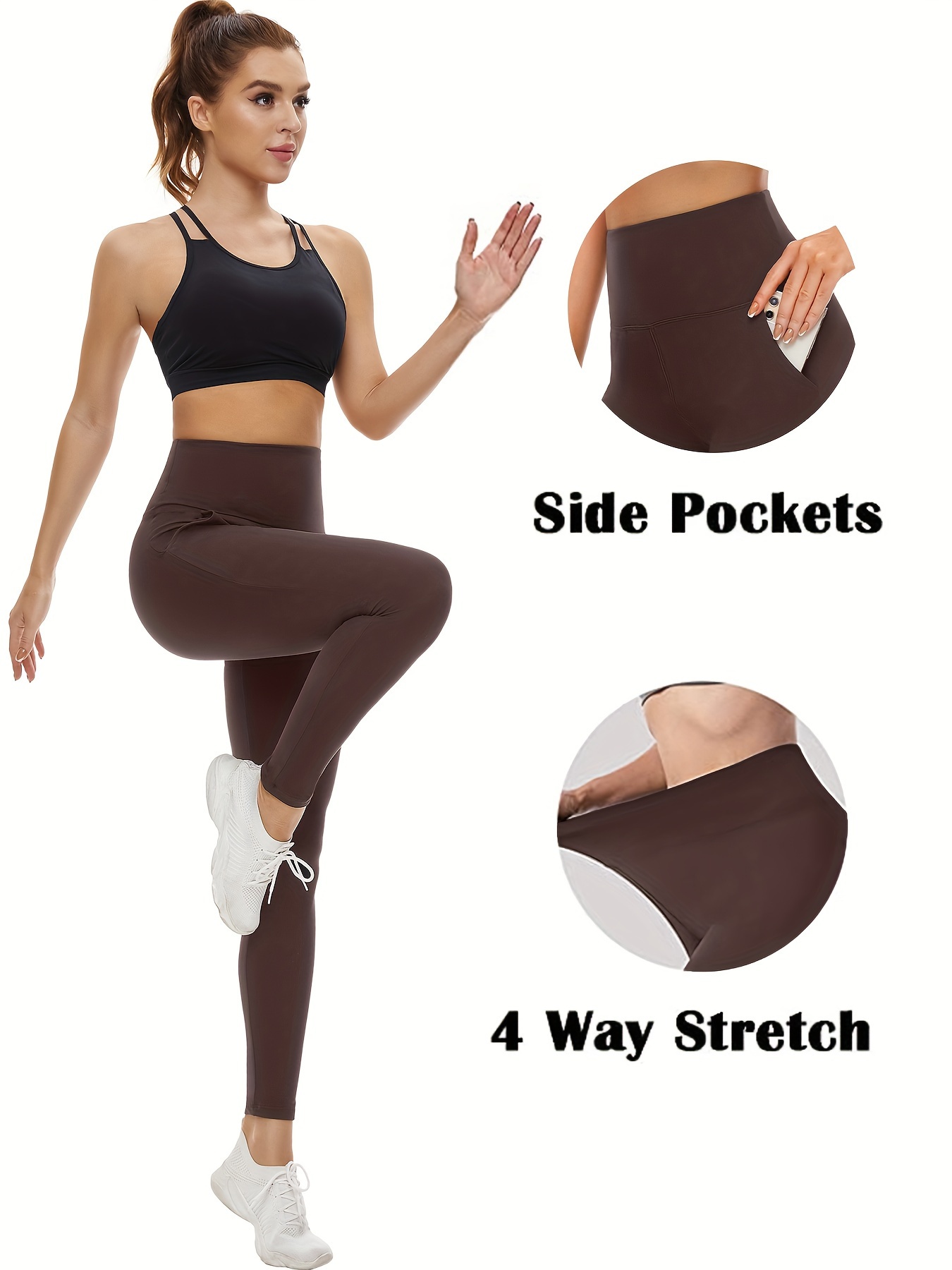  3 Pack High Waist Yoga Pants, Pocket Yoga Pants Tummy  Control Workout Running 4 Way Stretch Yoga Leggings