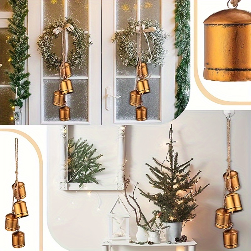  Vivanta Christmas Bells for Crafting & Decor, Cow Bell, Jingle  Bells, Rustic Bells and Witch Bells - Vintage Bells Door Hanging Bells,  Hand Printed Wind Chimes on Rope, Bell Garland