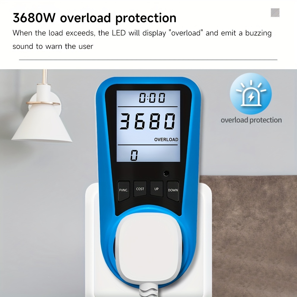 Enchufe del medidor de potencia, monitor inteligente de uso de electricidad  de 0-16A con pantalla LCD digital para ahorro de energía (EE. UU.)