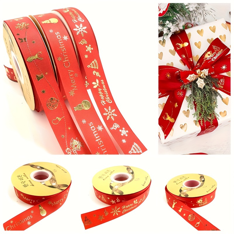 Red Gift Wrapping Ribbon For Christmas Bow Marry Xmas Tape Box Packing For  Decor