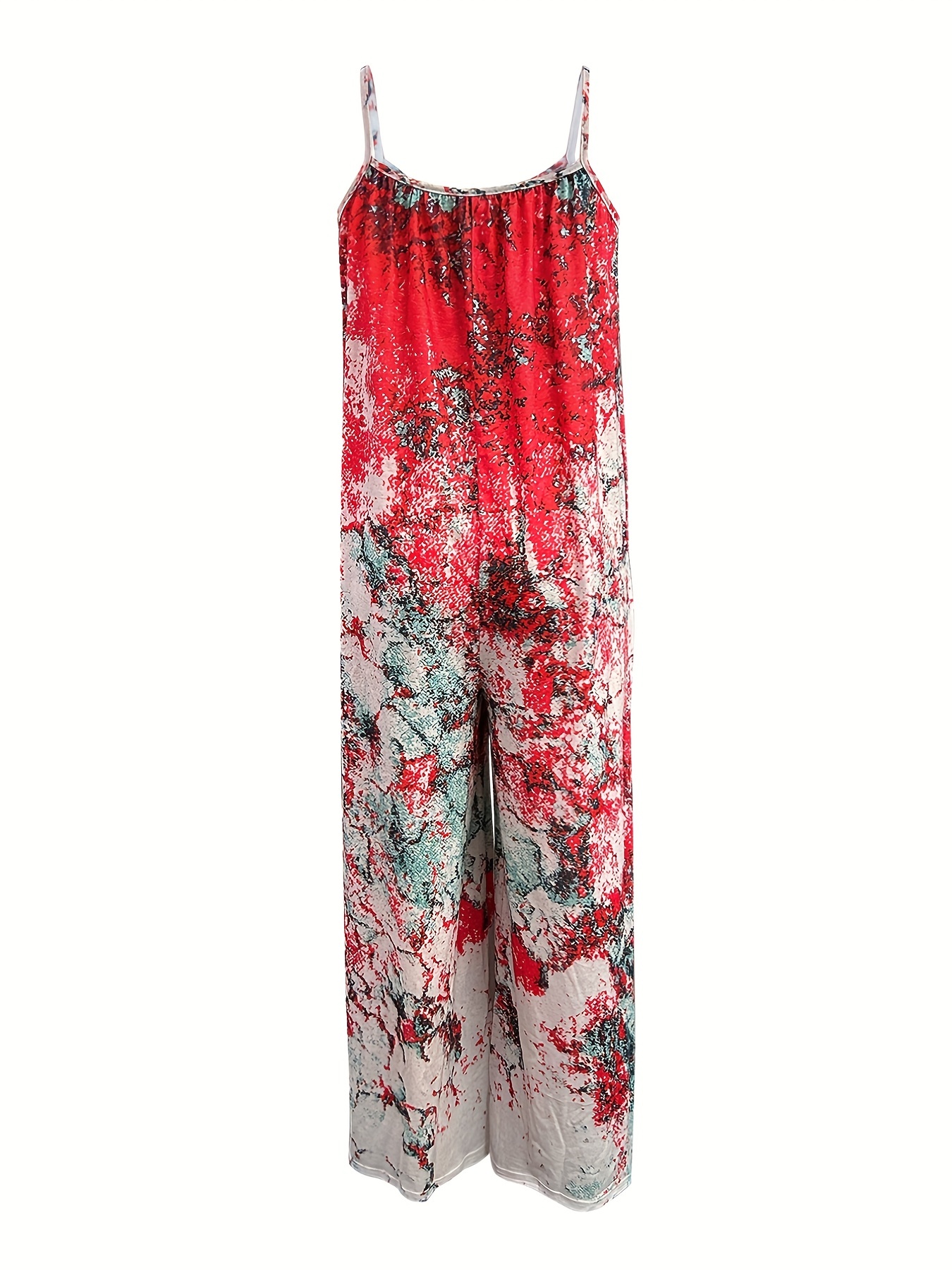 Boho Floral Print Spaghetti Jumpsuit Loose Wide Leg