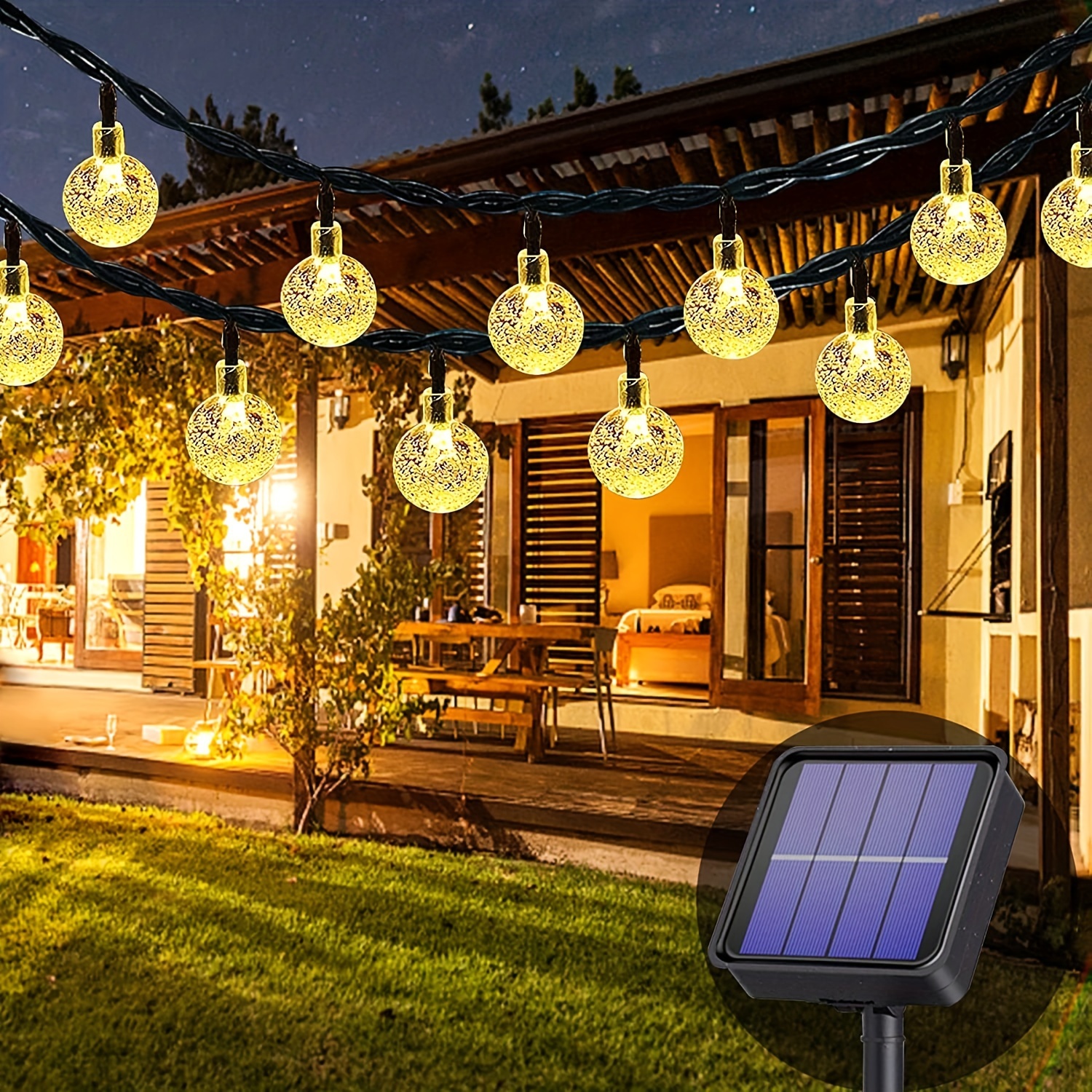 Solar String Lights 60 Led Crystal Globe Waterproof For Outdoor Patio Decor