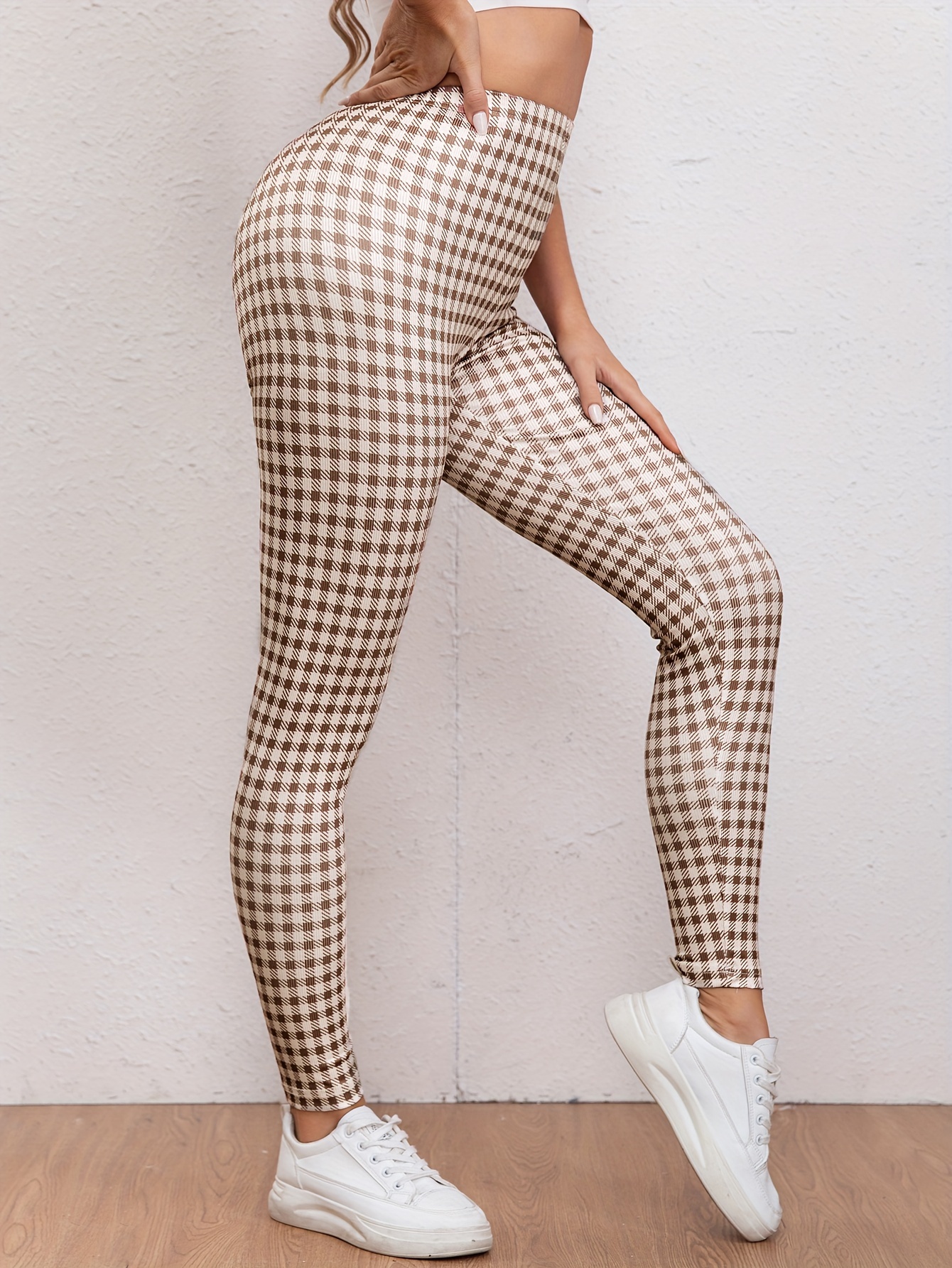 Plaid Pattern Sports Leggings High Stretch Yoga Running - Temu New Zealand