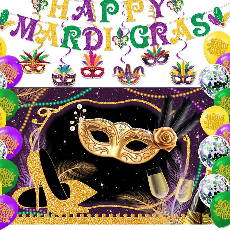 Masquerade Mask Backdrops Girl Happy Birthday Party Photography Background  Purple Mask for Girls Adults Masquerade Party Decorations Mardi Gras