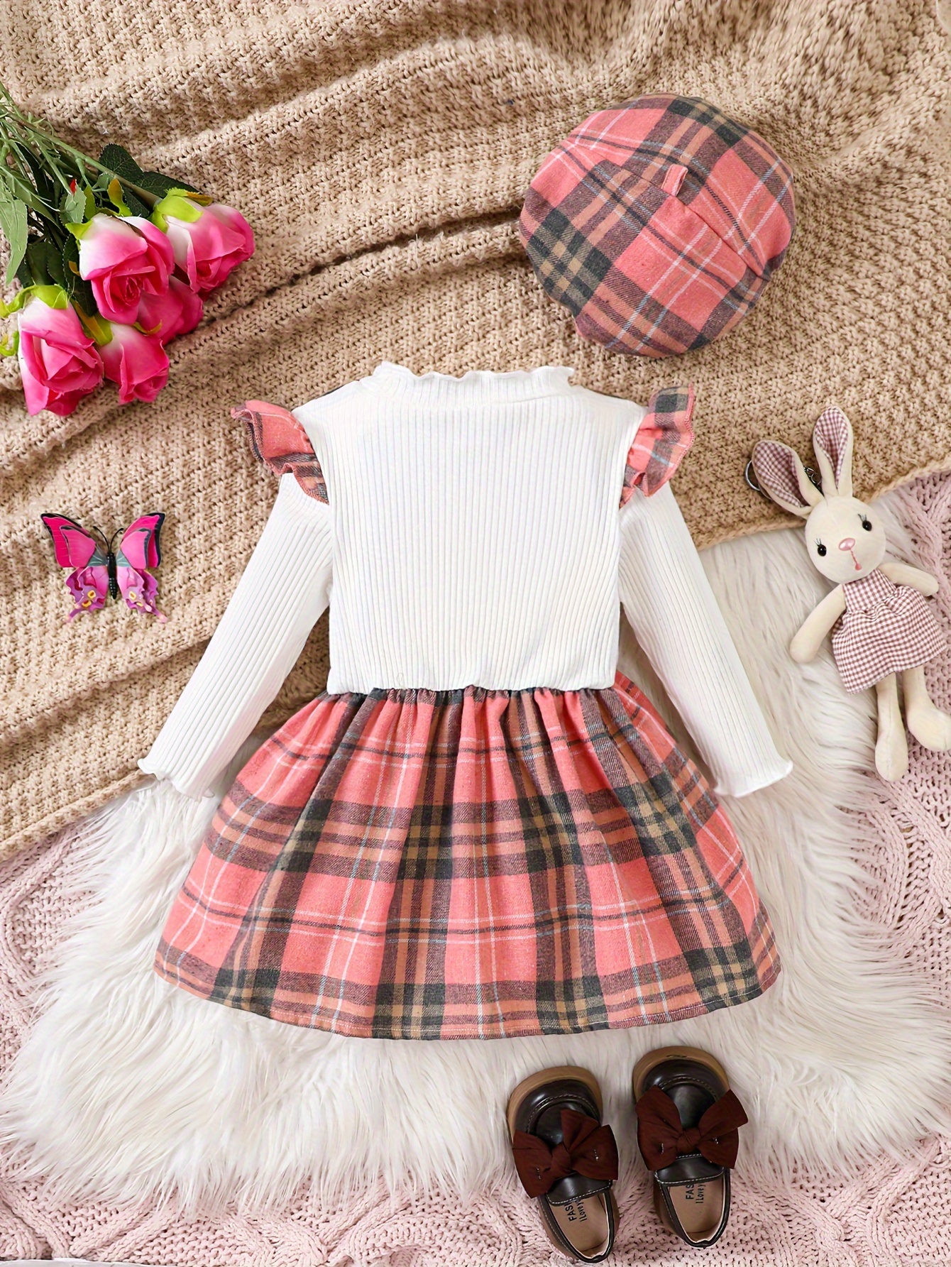 Baby Girls Stylish Plaid Dress Cute Bow Long Sleeve Casual - Temu