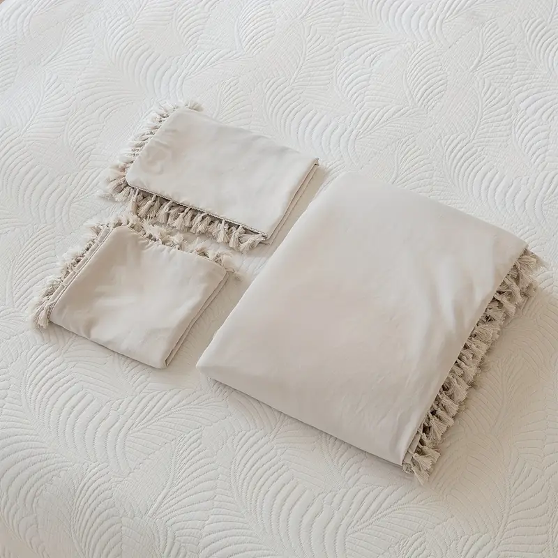 3pcs duvet cover set american pastoral style solid color bedding set with tassel soft comfortable duvet cover for bedroom guest room 1 duvet cover 2 pillowcase without core details 15