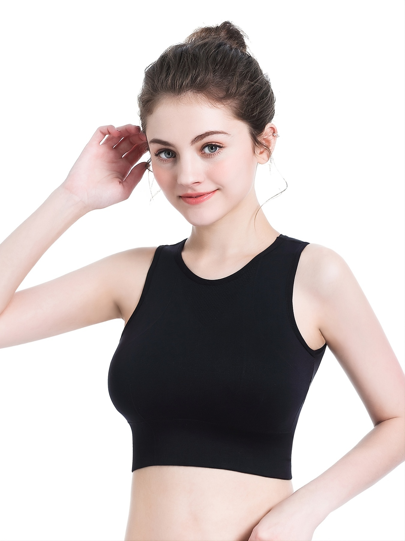 Solid Color Mesh Stitching Wire free Sports Bra Stretchy - Temu