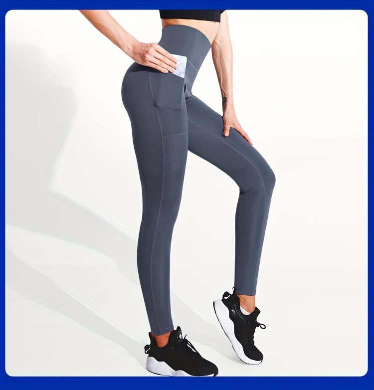 Plain High Waist Yoga Pants Quick Drying Pocket High Stretch - Temu