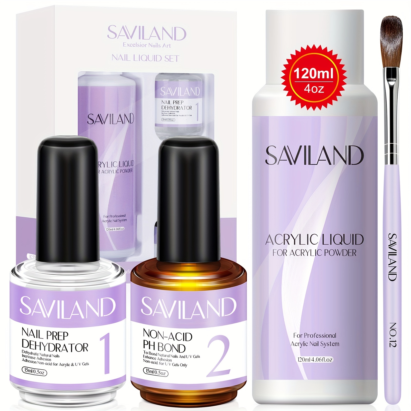 Saviland Liquide Acrylique pour Ongles, 120ml Liquide de Poudre Acr