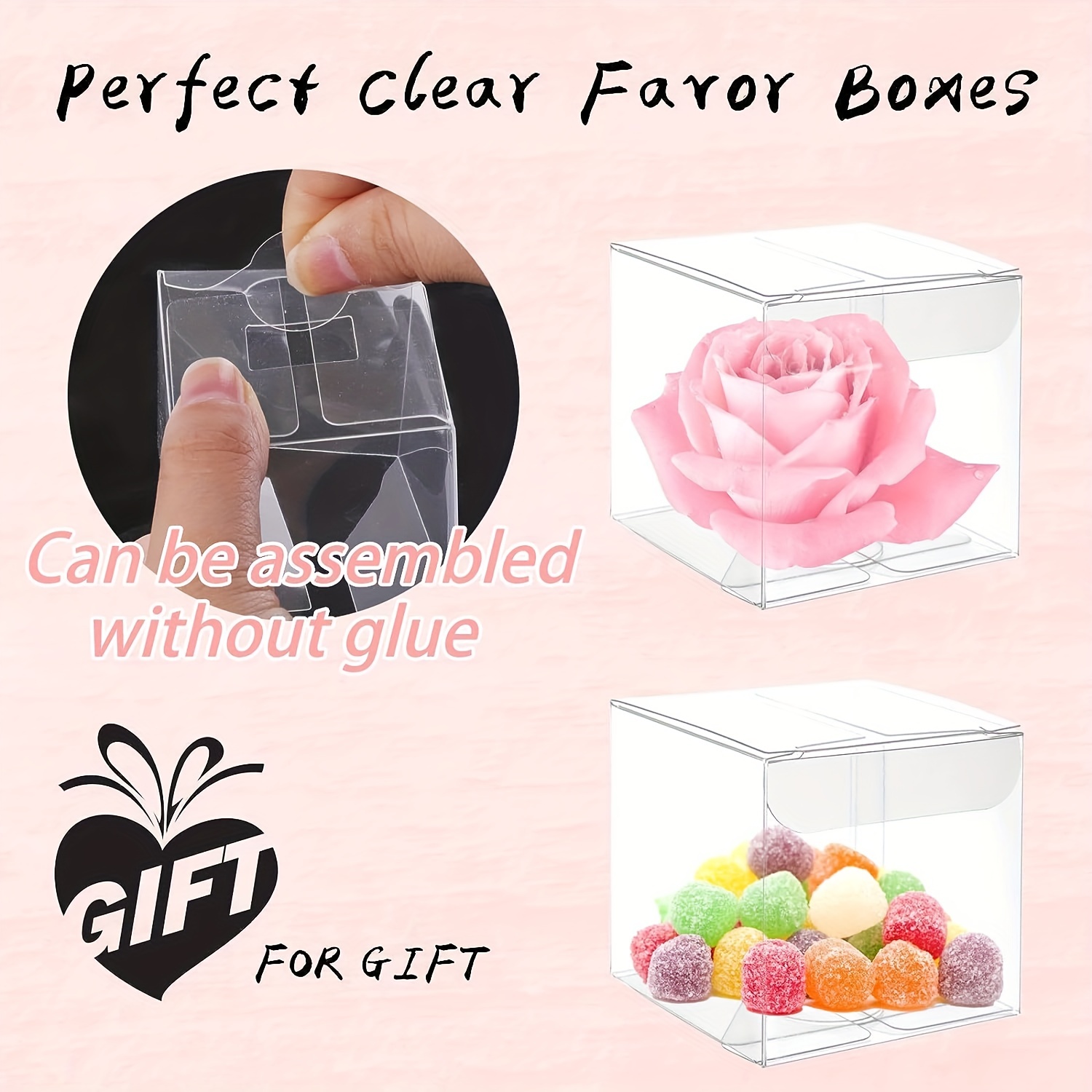 12 Clear 3 in Mini Square with Bow Favor Gift Boxes
