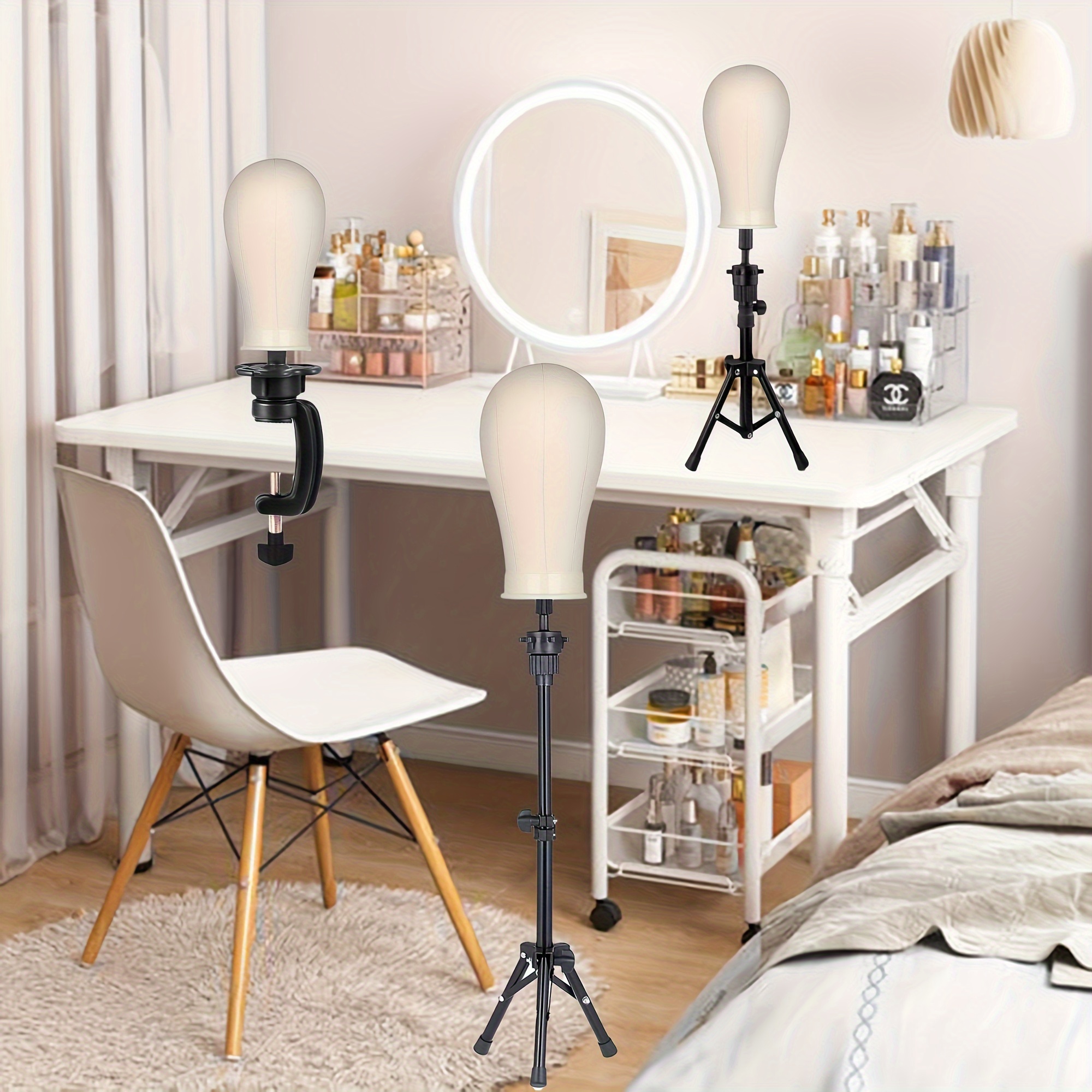  TopDirect 23 Inch Canvas Wig Head Stand, Wig Stand Tripod with  Head, Mannequin Head for Wigs, Manikin Canvas Block Head Set Making Display  with Wig caps, T Pins Kit : Beauty