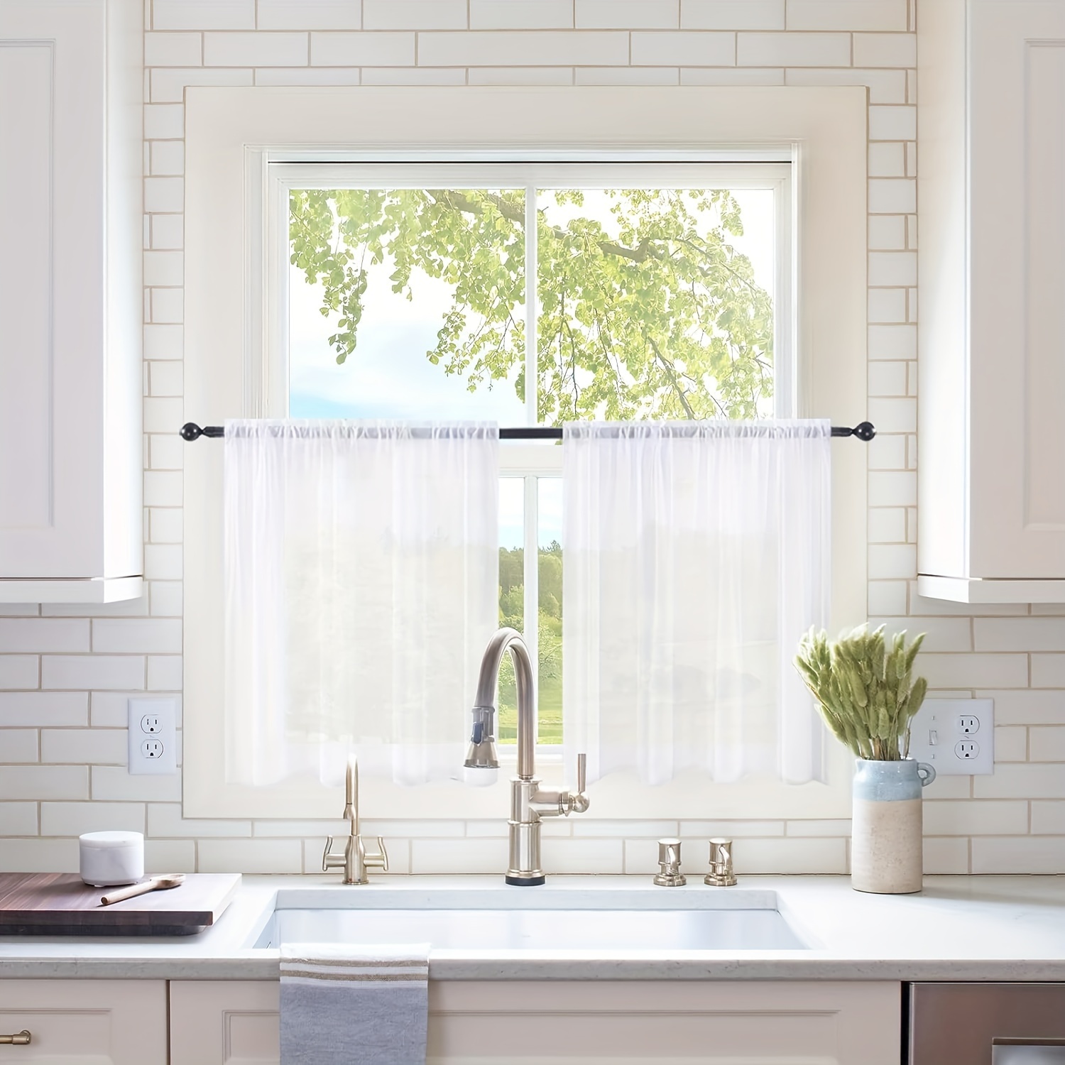 Farmhouse Cortinas transparentes para ventana de cocina, filtro de luz,  cortinas cortas, de tul para barra de baño, cortinas de gasa para  tratamiento