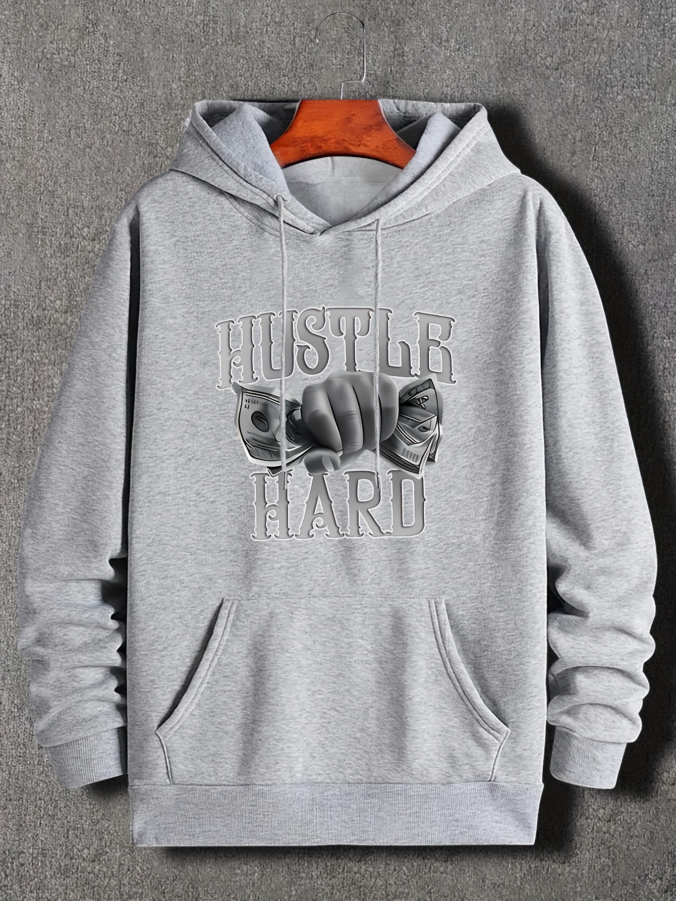 Hustle Hard Print, Hoodies For Men, Graphic Sweatshirt With Kangaroo  Pocket, Comfy Trendy Hooded Pullover, Men's Clothing For Fall Winter - Temu