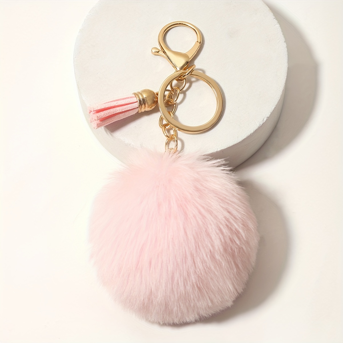 Fluffy Pom Pom Keychains Faux Rabbit Fur Pompom Silver Keyring Accessories