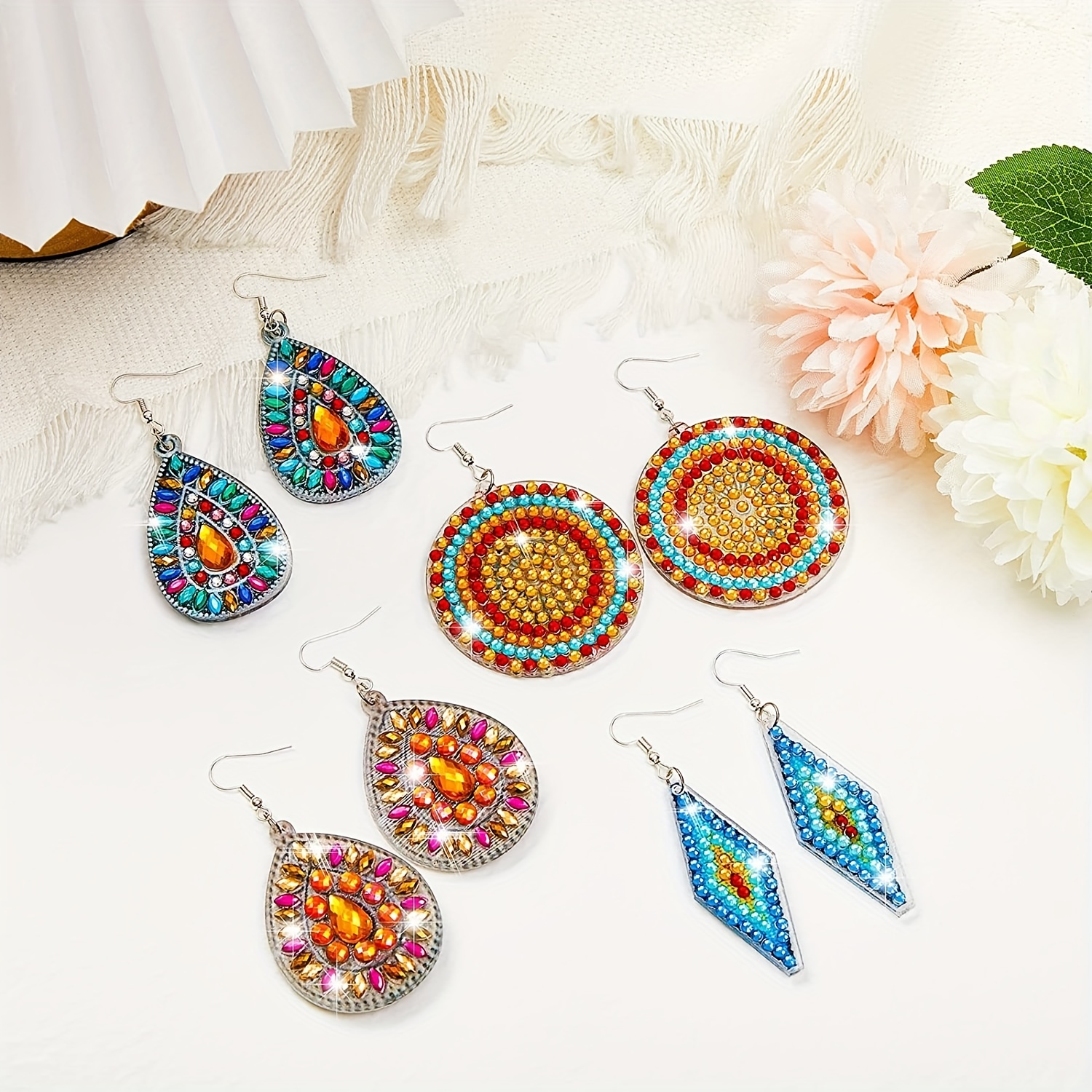 Diamond Painted Earrings Making Kit 5d Handmade Mosaic - Temu