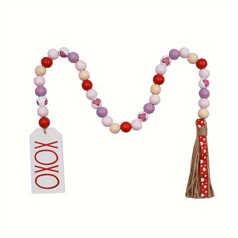 Valentine's Day Hemp Rope Tassel Beads Love Tag Color Wooden - Temu