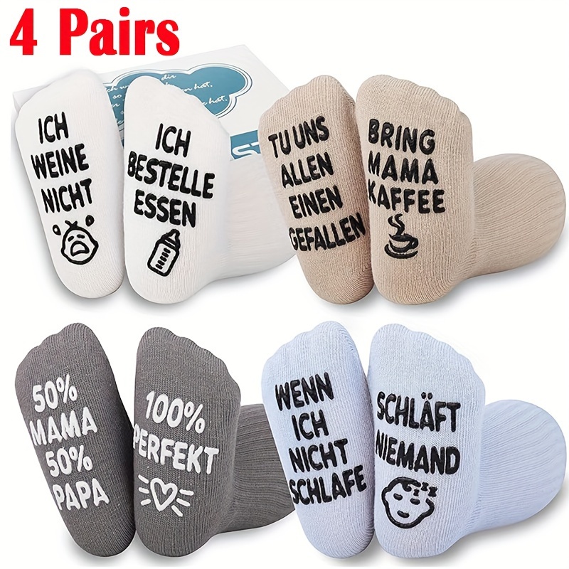 

4 Pairs Baby Socks 0-12 Months, Novelty Non-slip Bottom Rubber Graphic Breathable Comfy Mid Crew Socks For Autumn Winter Daily Wear, Baby Gift Boy Girl Funny Accessories