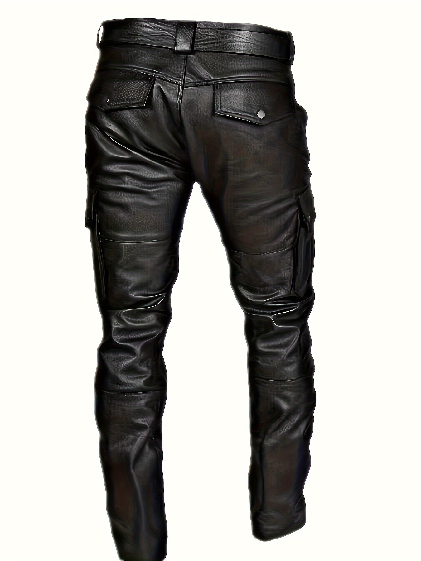 Men's Real Black Leather Pants Cargo 6 Pockets Pants Bikers Jeans Leather  Trousers