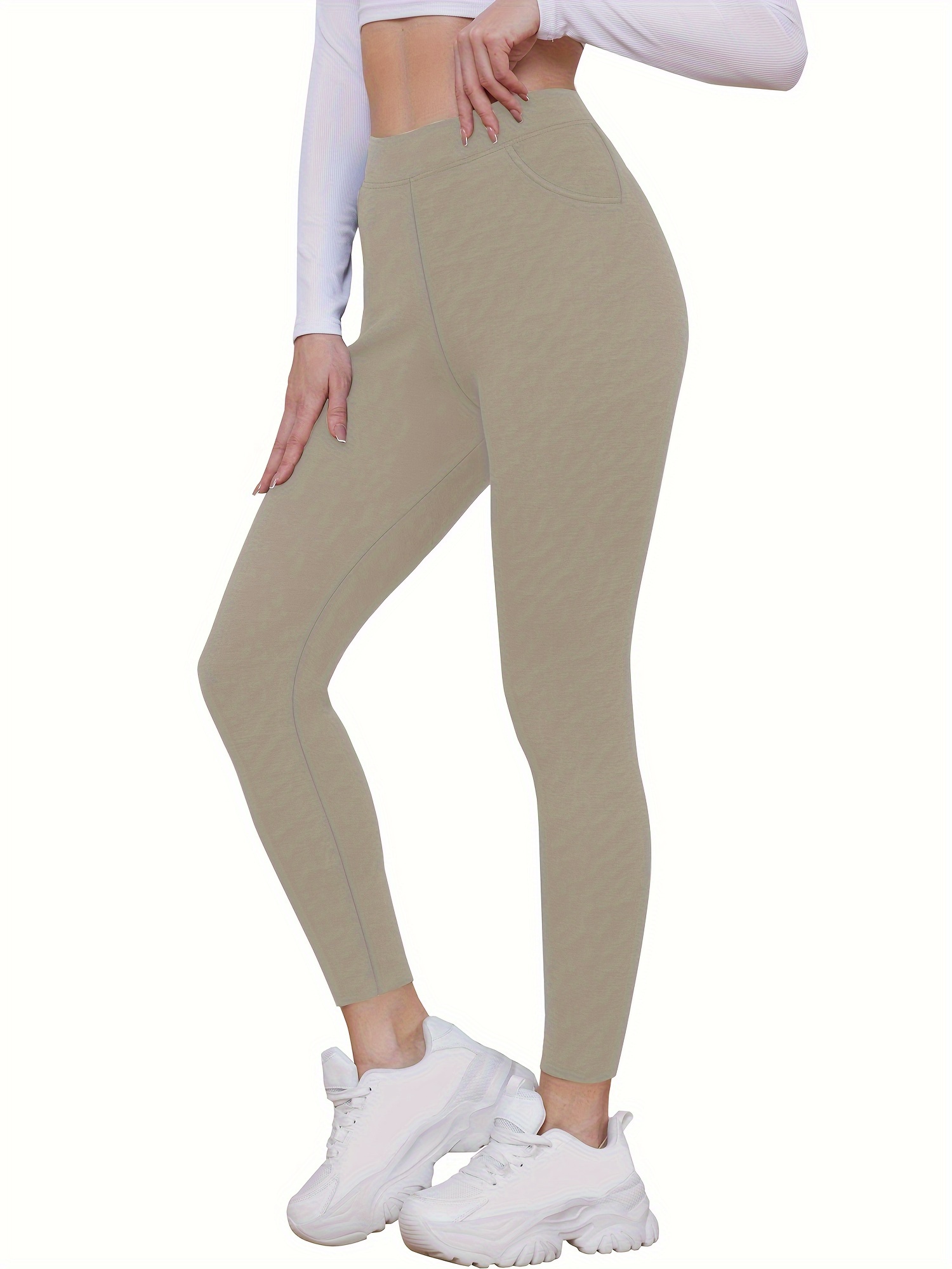 Fleece Liner Cropped Yoga Pants High Stretch Pocket Slimming