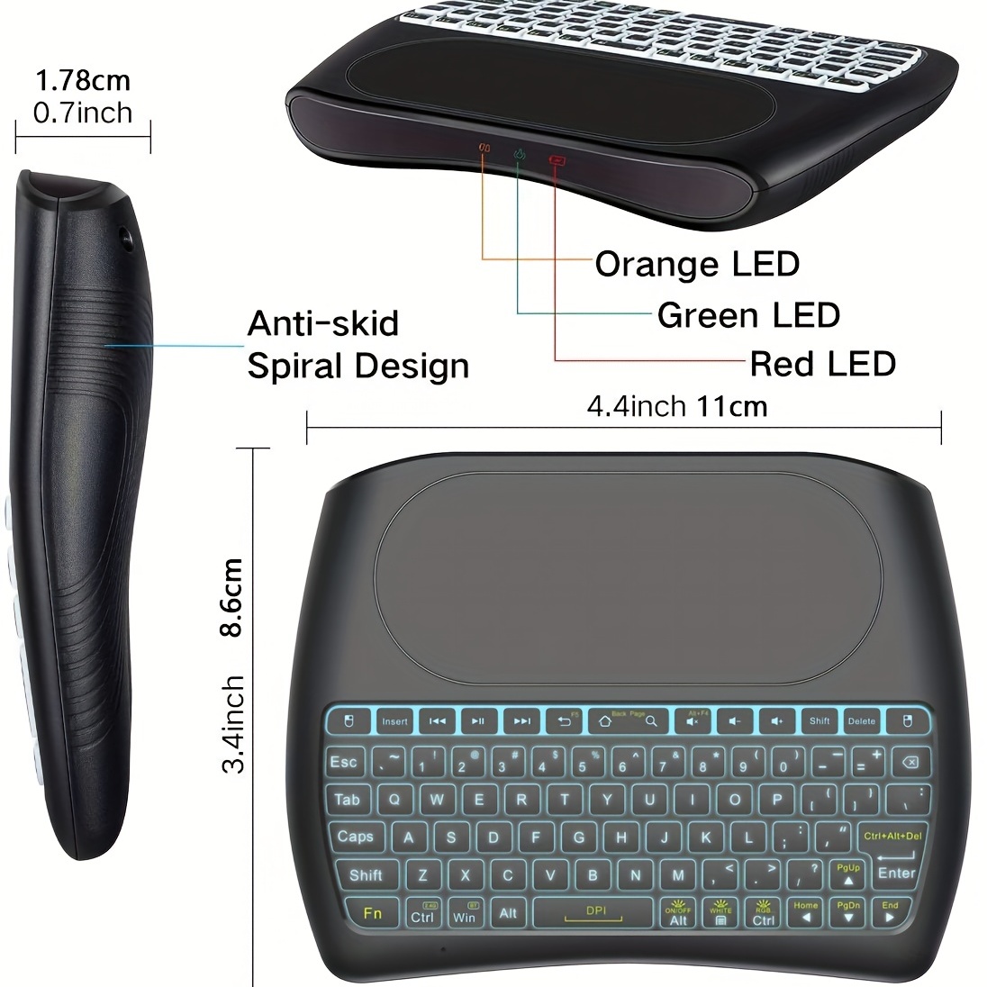 Mini Control con Touchpad Teclado Portable 2.4GHz Wireless Ergonomico  Iluminado Luz Led para Smart TV PC Android TV Box