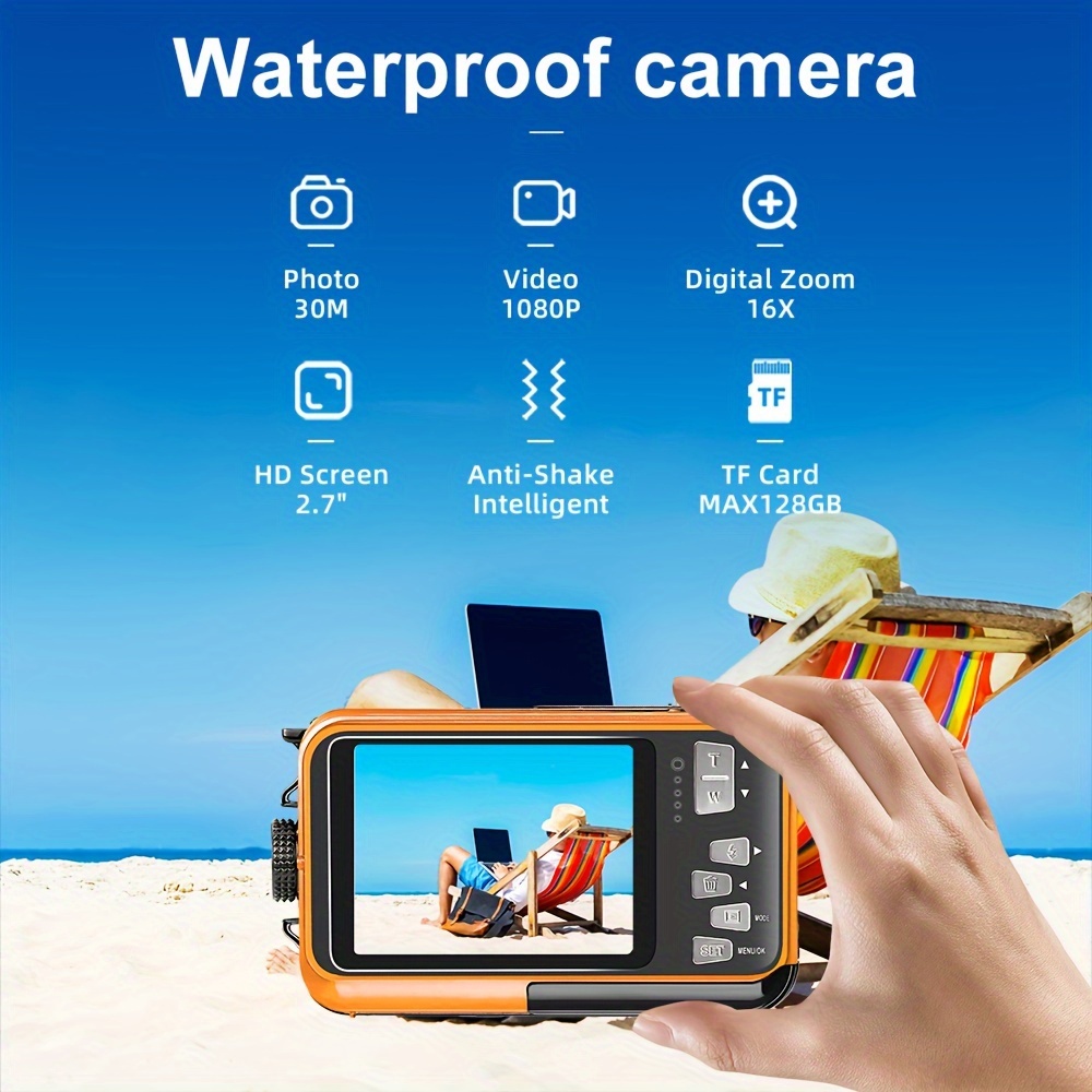 Appareil photo étanche sous-marine sous caméra Full HD 1080p 30 MP  enregistreur vidéo 16x Zoom numérique 10 pi Caméra numérique imperméable  pour la