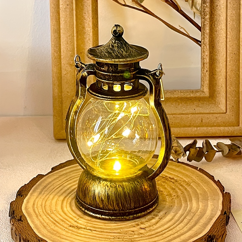 1pc golden bronze color luminous night light kerosene lamp hand light atmosphere lamp desktop decoration lamp small hand light retro shape details 0