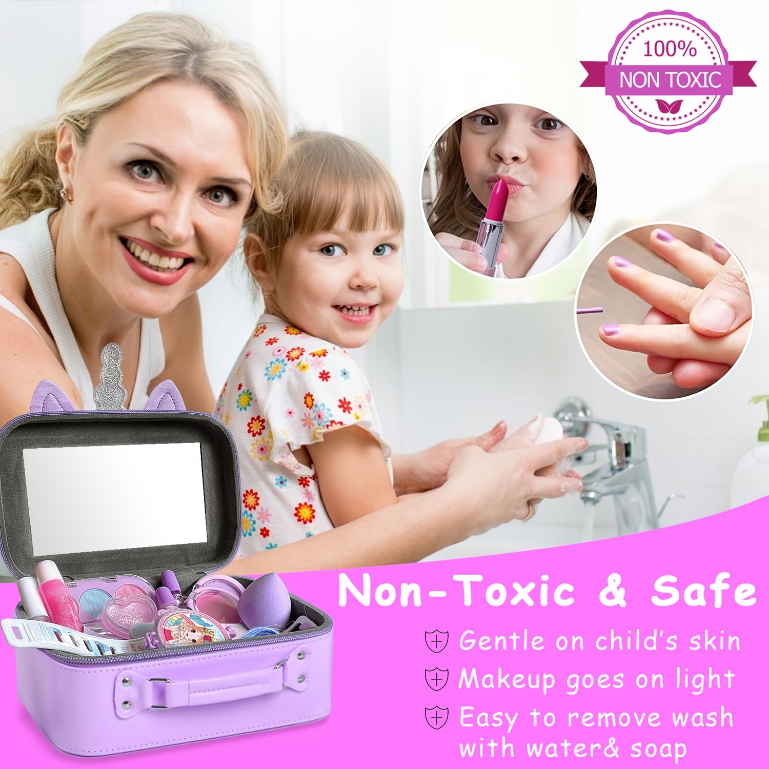 Makeup Kit For Girls With Makeup Bag Real Non Toxic Washable - Temu