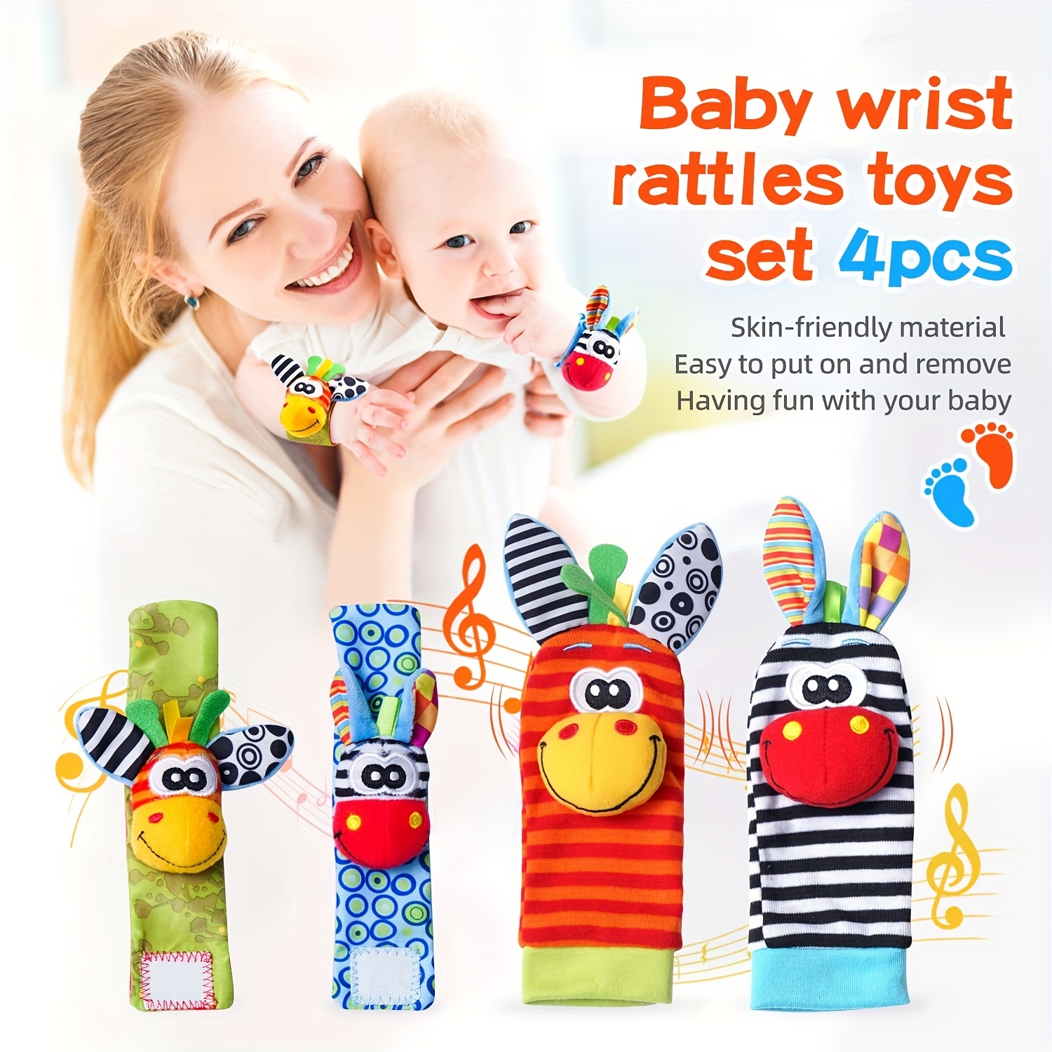 4pcs Baby Wrist Rattles Foot Finder Toys Set - Perfect Gift For Newborns,  Infants & Toddlers!
