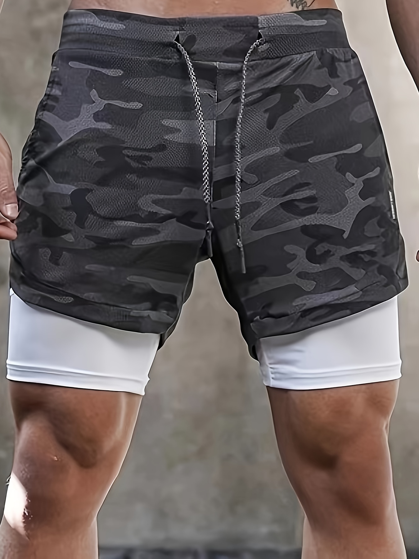 Men's Two Layers Gym Running Shorts Pockets Active Quick Dry - Temu