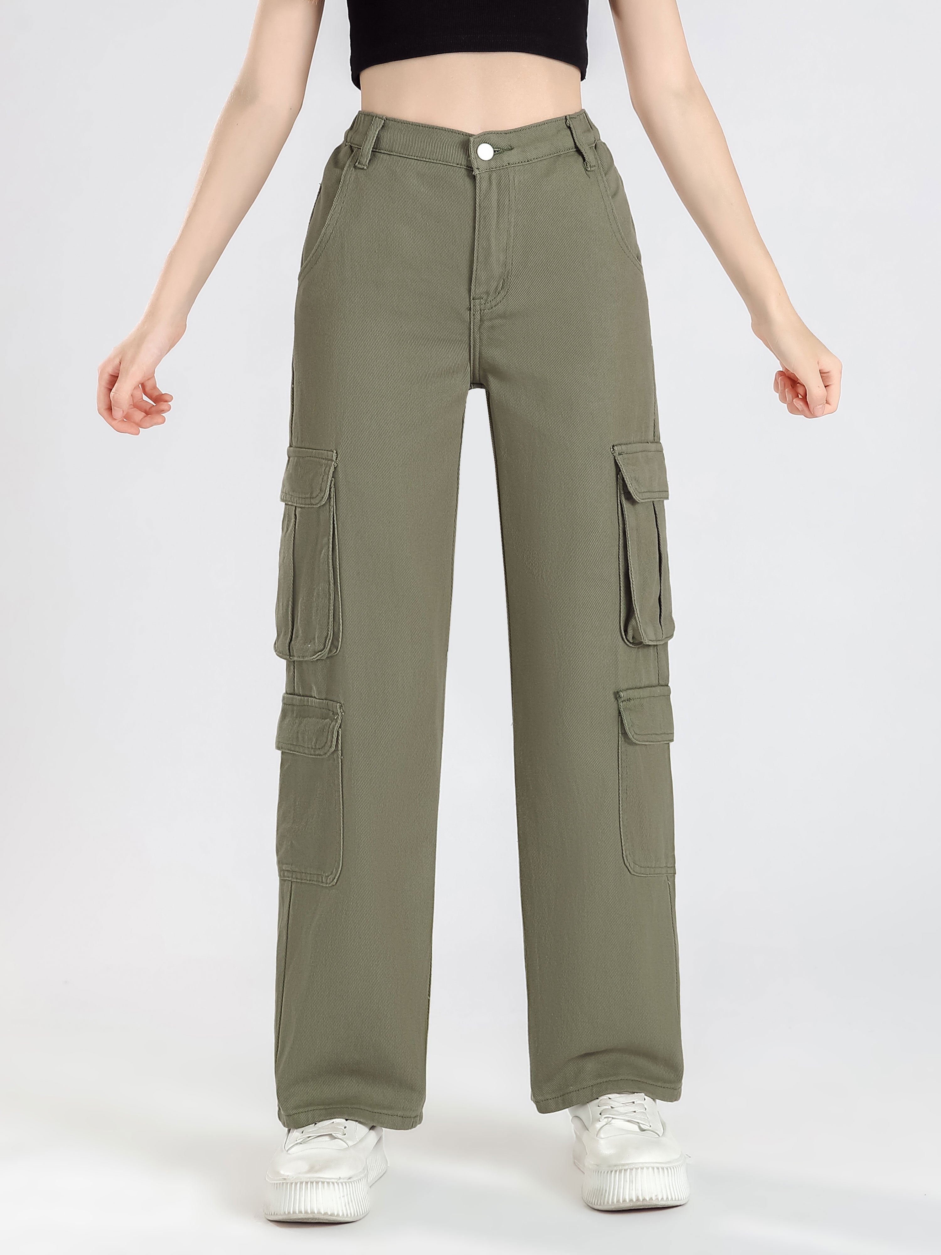 Buy FOREVER 21 Women Olive Green Cargo Trousers - Trousers for
