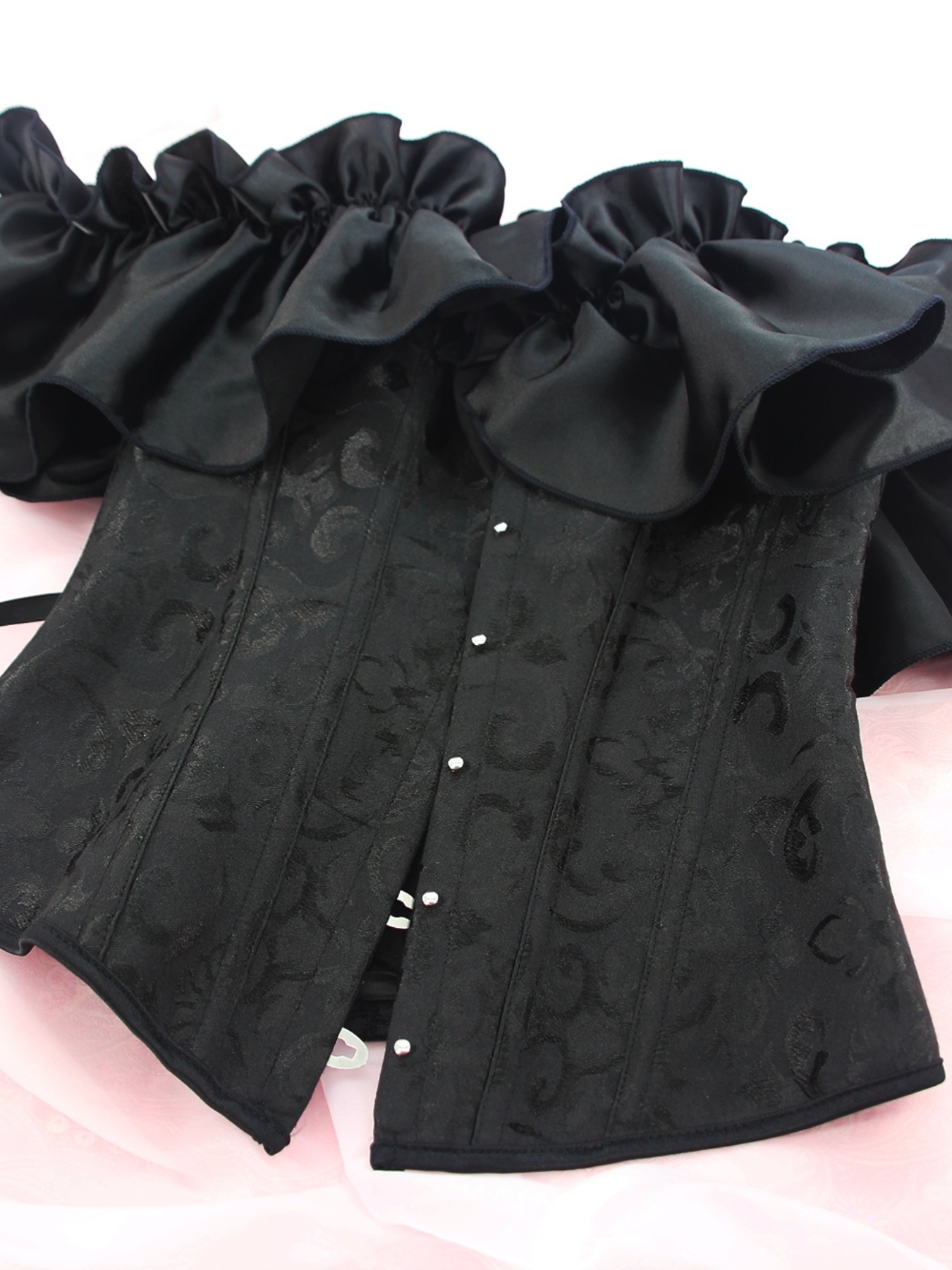 Black Flounce Sleeve Corset Tops Lace Bustier Shapewear Top - Temu Canada