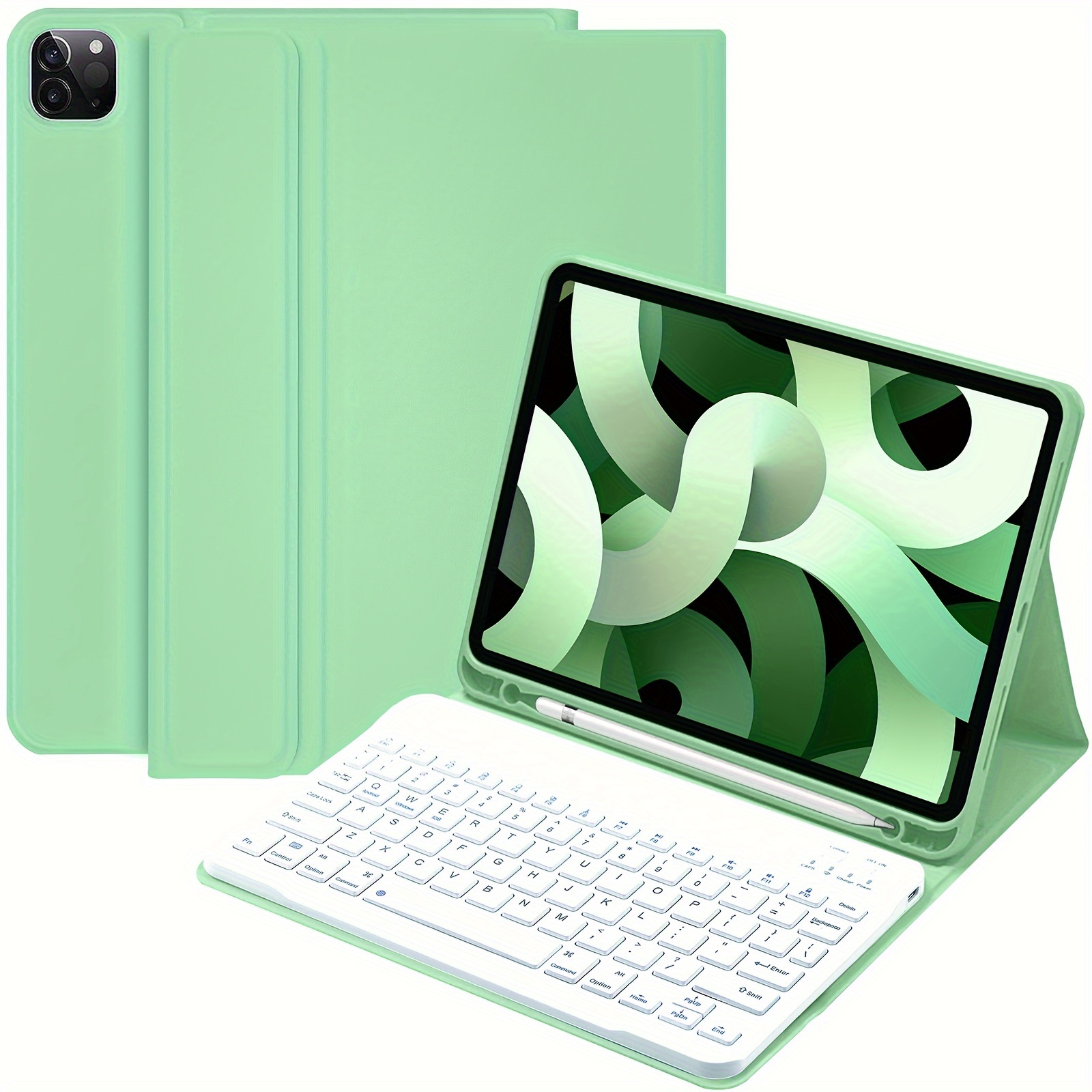 Capa de couro para iPad 10.2 2021 / Air 2019 retroiluminação branca 360  graus rotativa com teclado