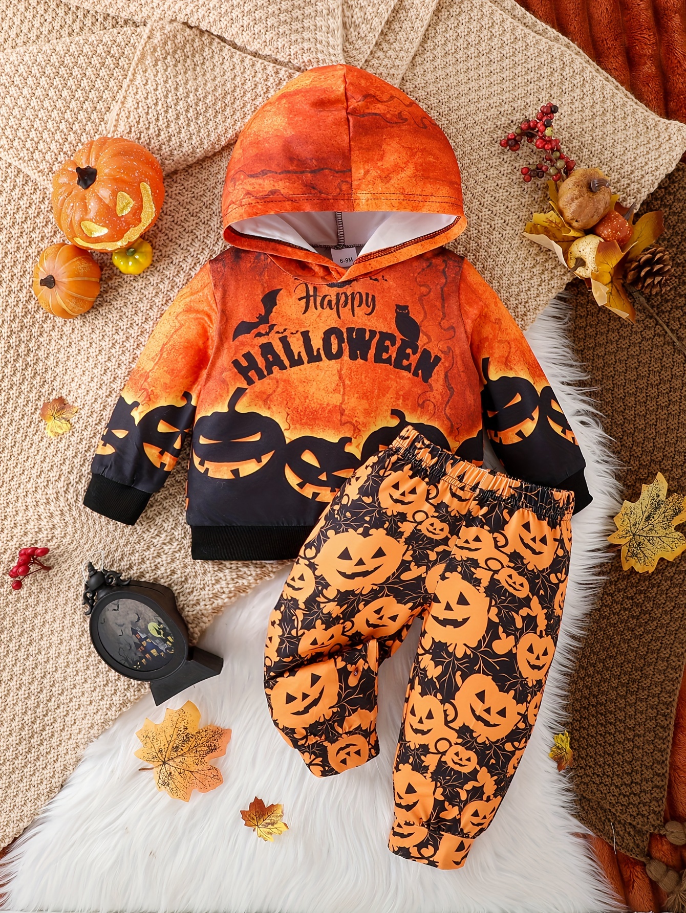 Halloween Baby Boy/girl Cotton Batwing Sleeve Pumpkin & Letter Print  Jumpsuit With Hat Set - Temu Poland