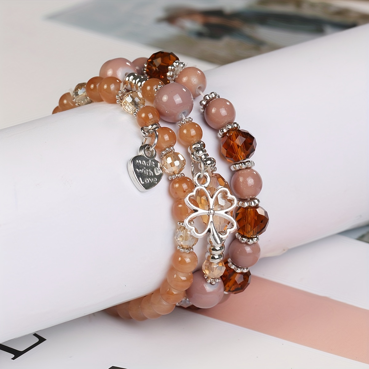 Rose Gold Beaded Clover Bracelet