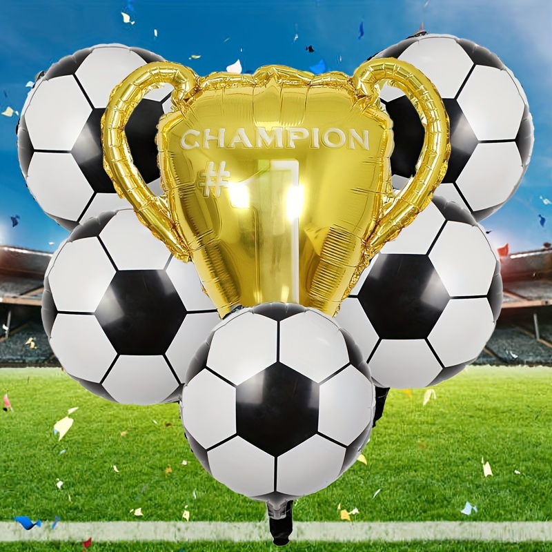 Paquete de 6 globos metálicos decorativos reino fiesta con forma de balones  futbol y copa dorada / 51474 – Joinet